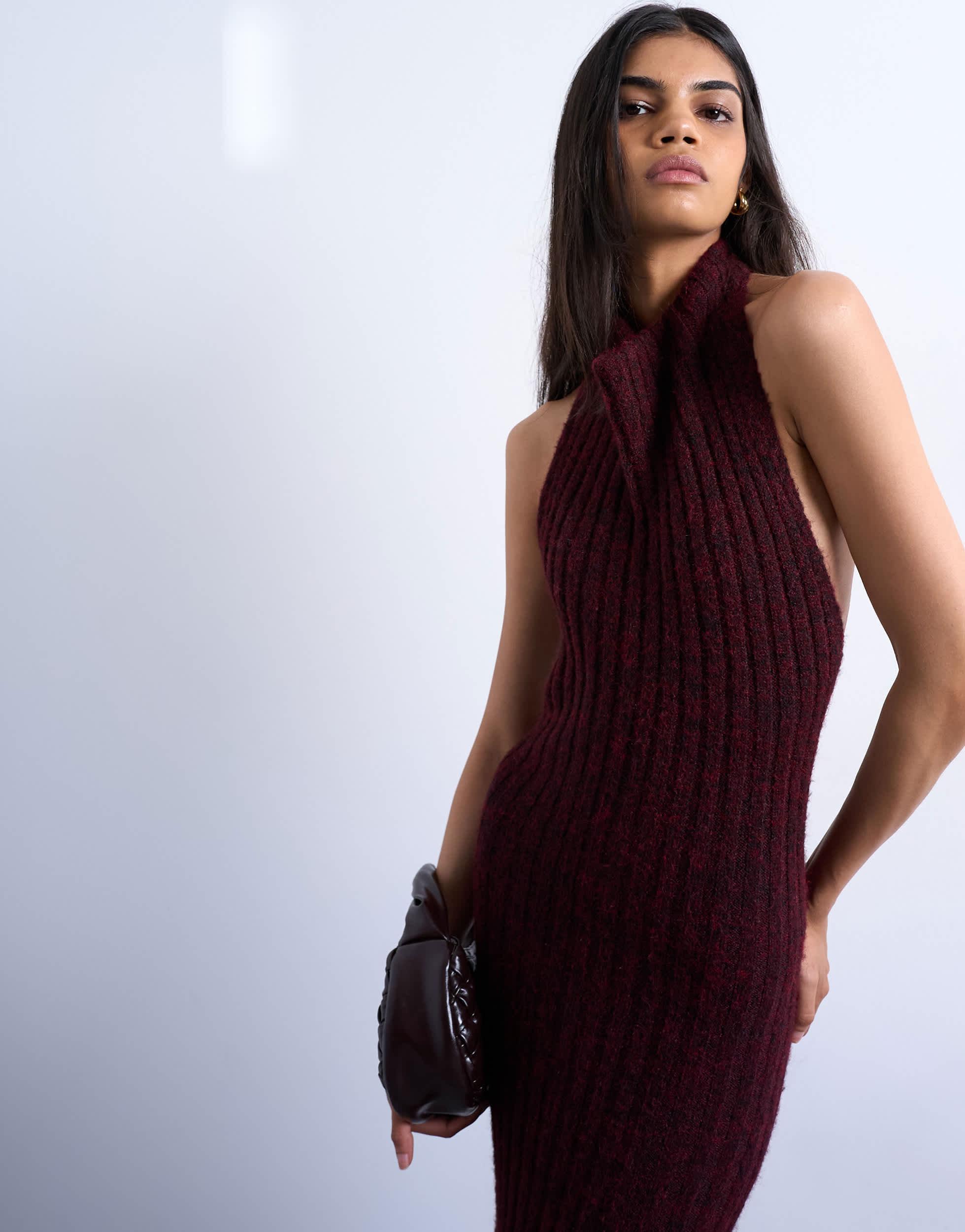 TOPSHOP Knitted Backless Halter Neck Dress in White Lyst