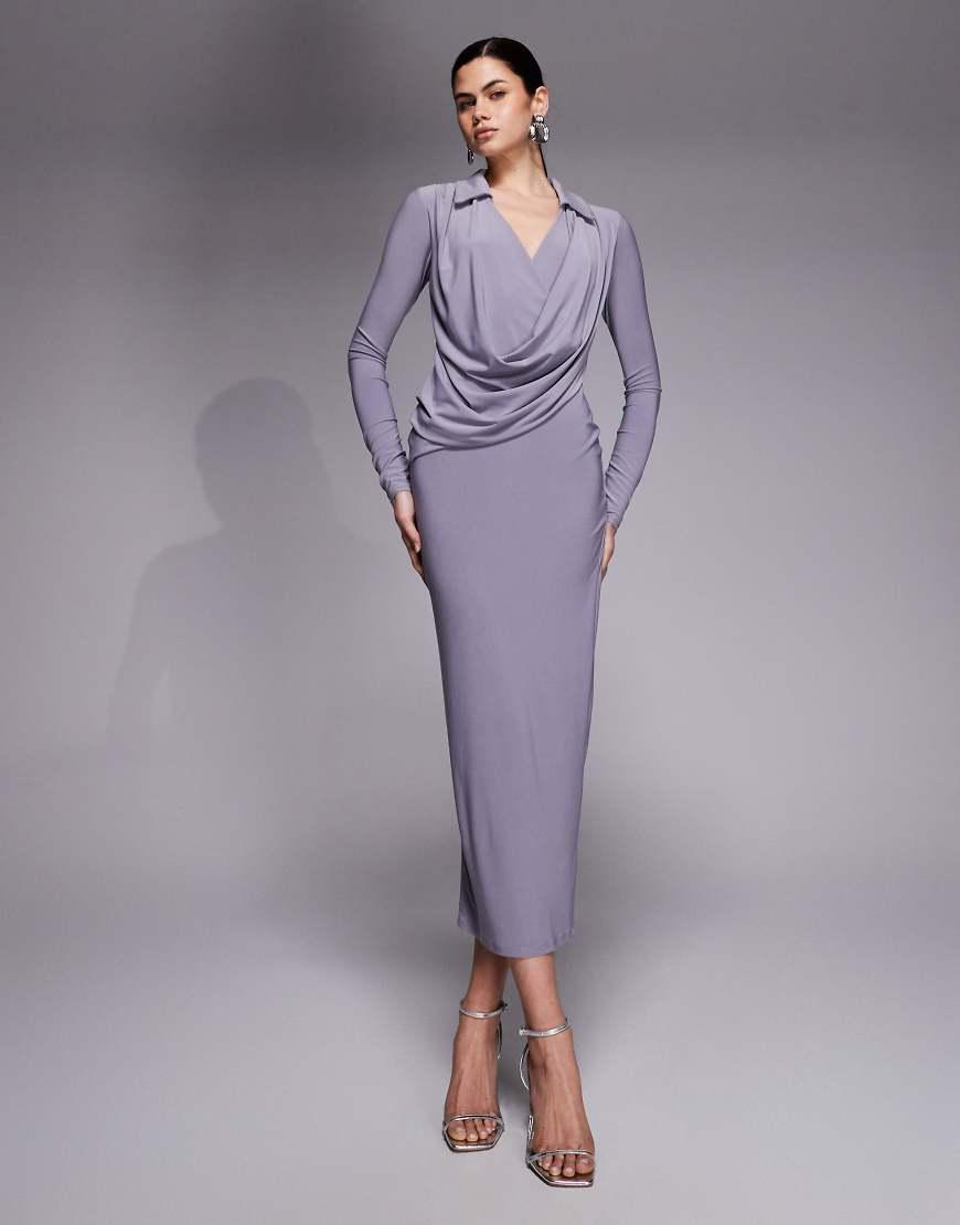strapless open back dress Purple Long Sleeves Chiffon Vintage Modest Long Prom Dresses Evening D –  bridalsew main image 0