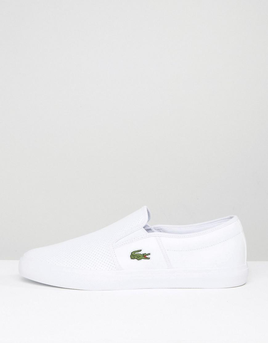 Lacoste Gazon Leather Slip On Plimsolls in White for Men - Lyst