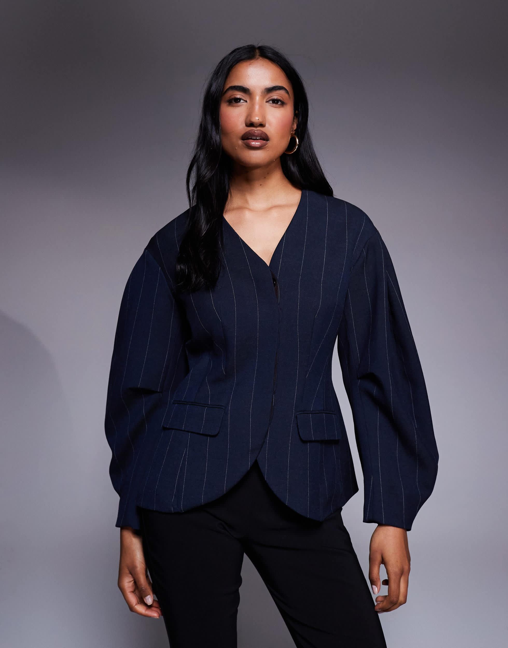 River Island Pinstripe Cocoon Sleeve Blazer in Blue | Lyst