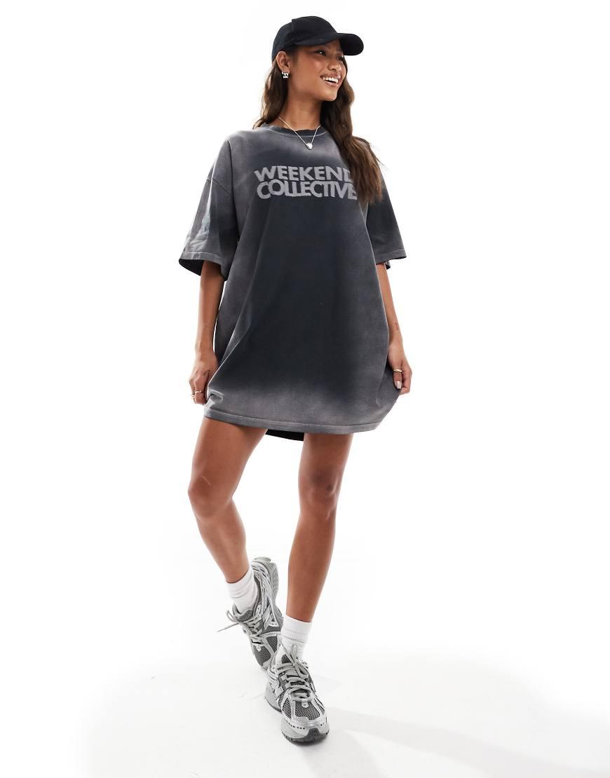 ASOS Weekend Collective Extreme Acid Wash T-shirt Dress in Black