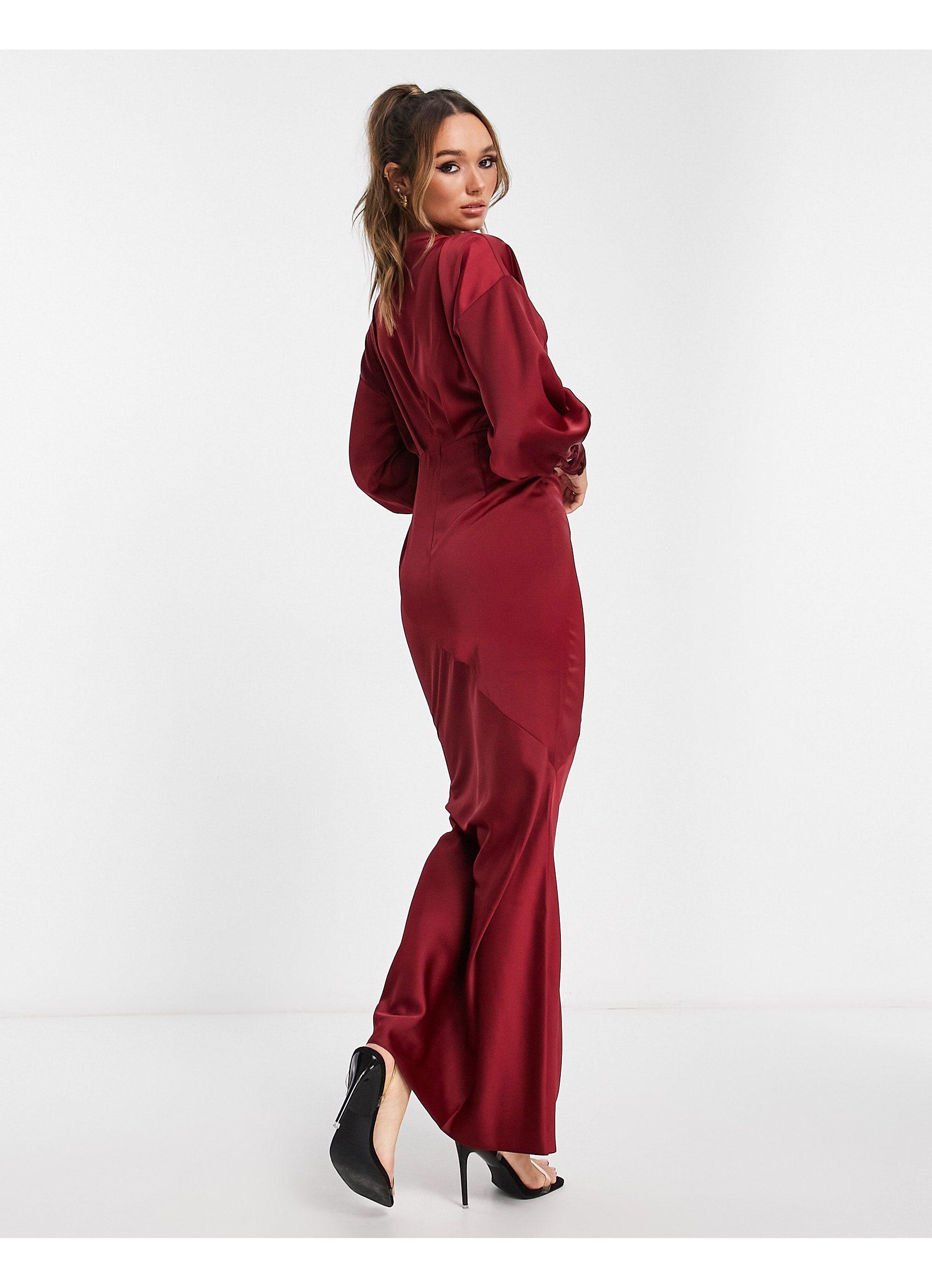 asos design satin twist bodice maxi dress with blouson sleeves ASOS DESIGN asymmetric bodice midaxi dress with blouson sleeves in blue