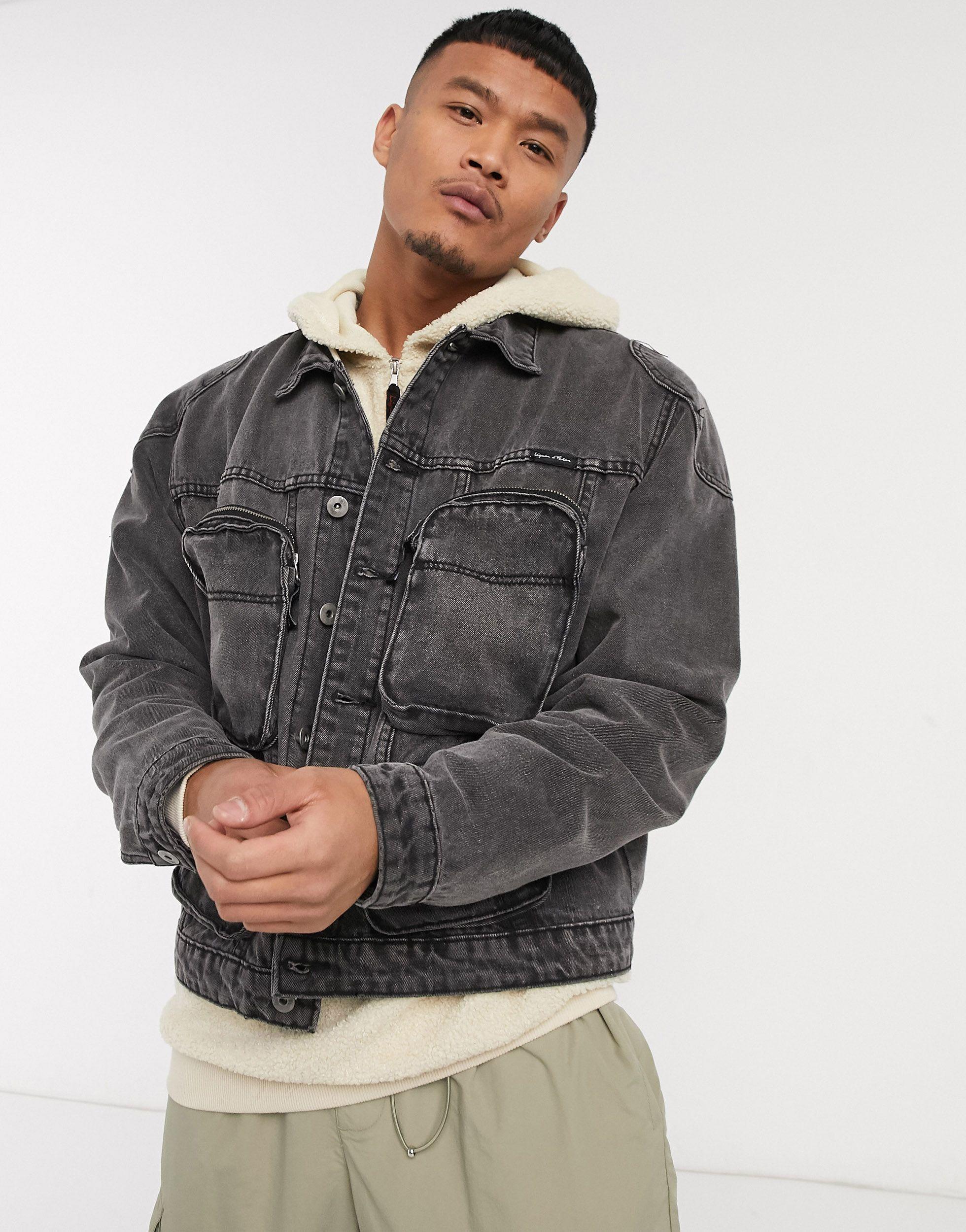 grey denim jacket borg collar