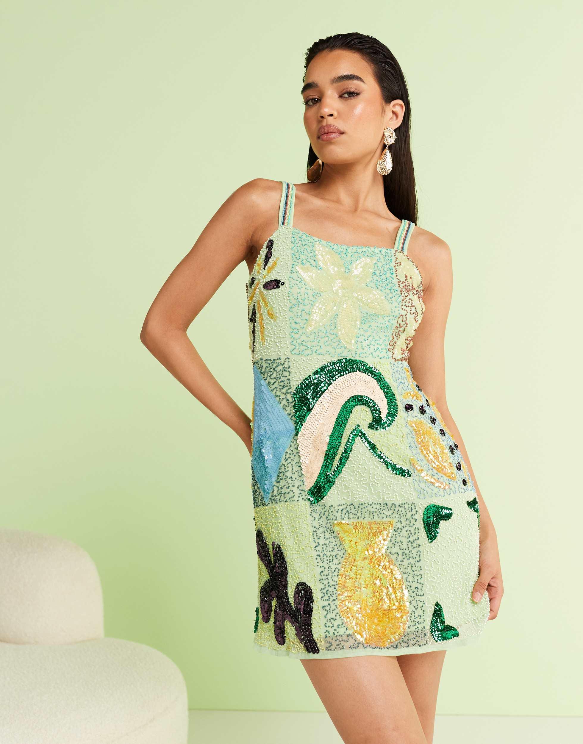 River Island Embellished Mini Shift Dress in Green | Lyst Australia