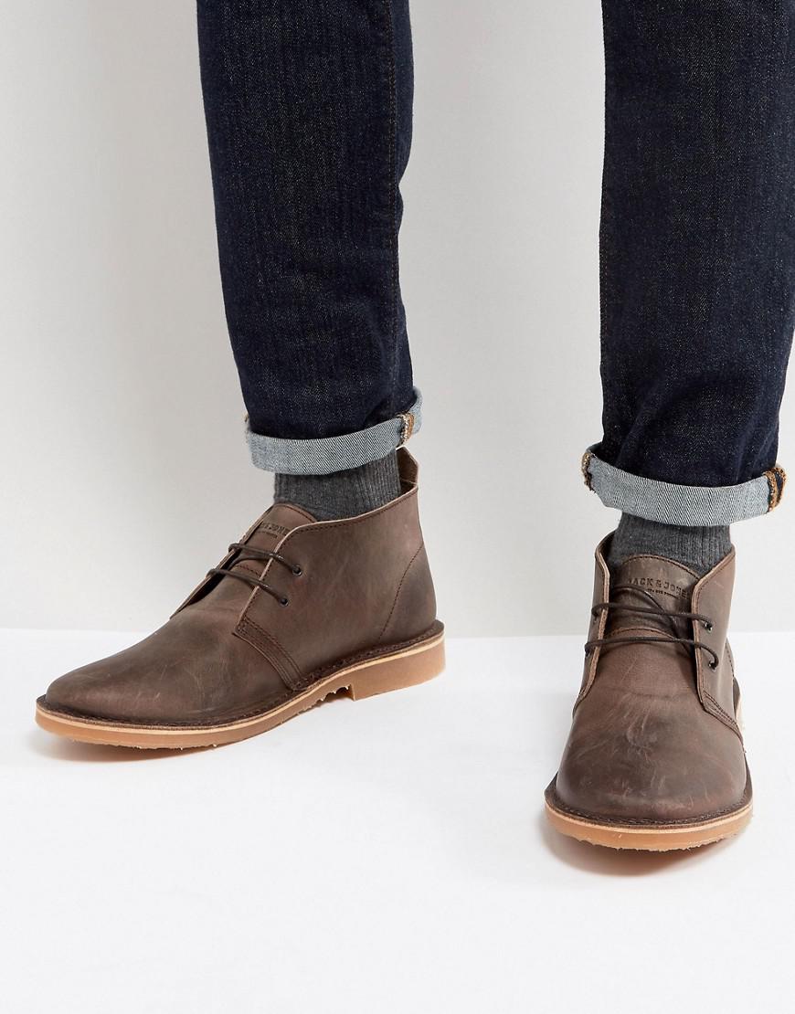Jack & Jones Gobi Leather Desert Boots In Brown for Men - Lyst