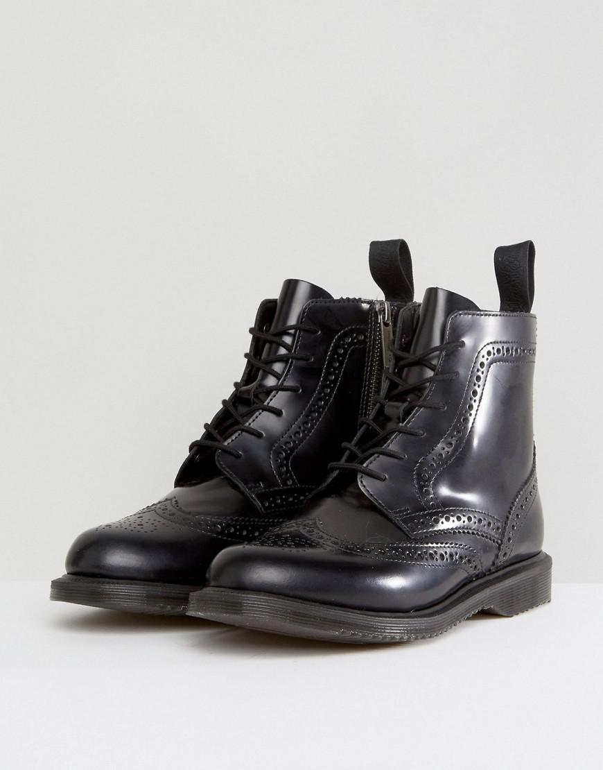 dr martens delphine brogue black leather lace up flat ankle boots