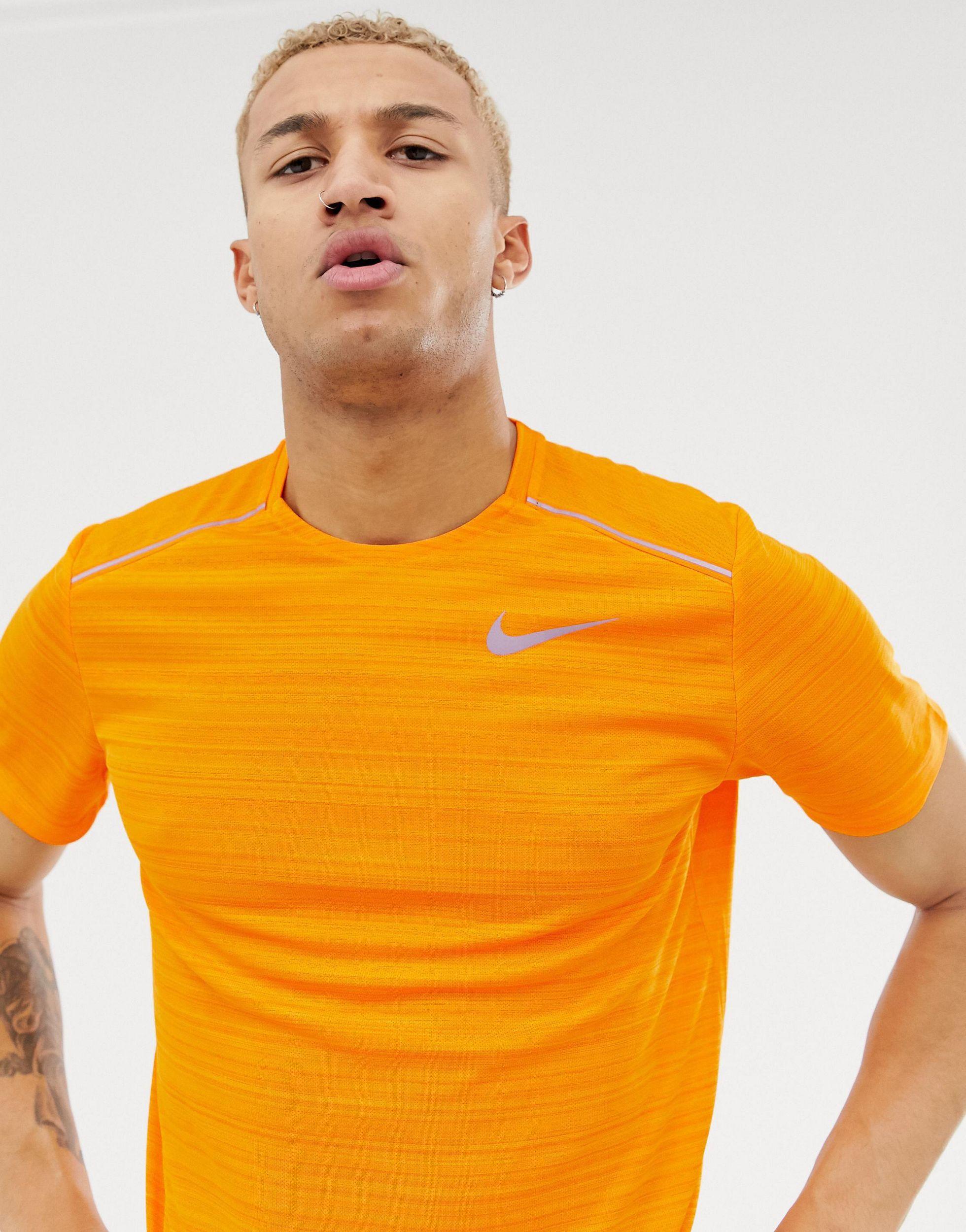 Nike Synthetic Dry Miler T-shirt in Orange for Men | Lyst