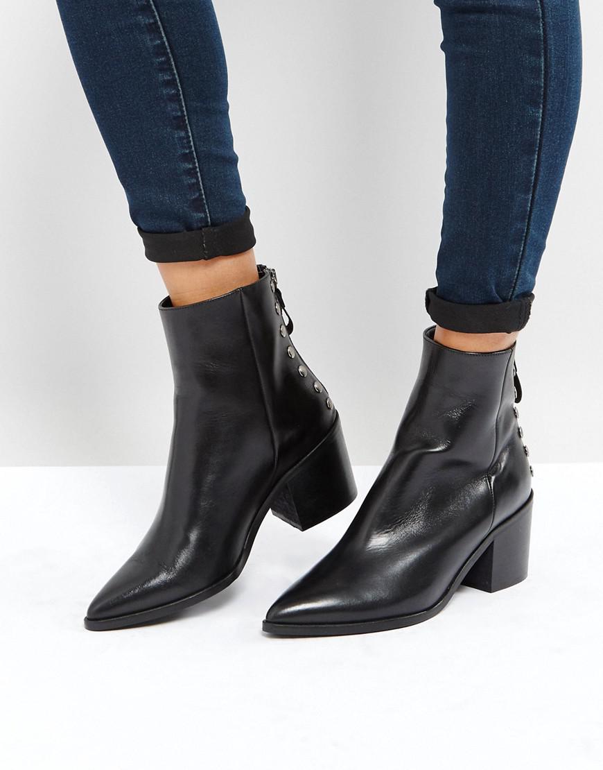 kurt geiger black leather western heeled ankle boots