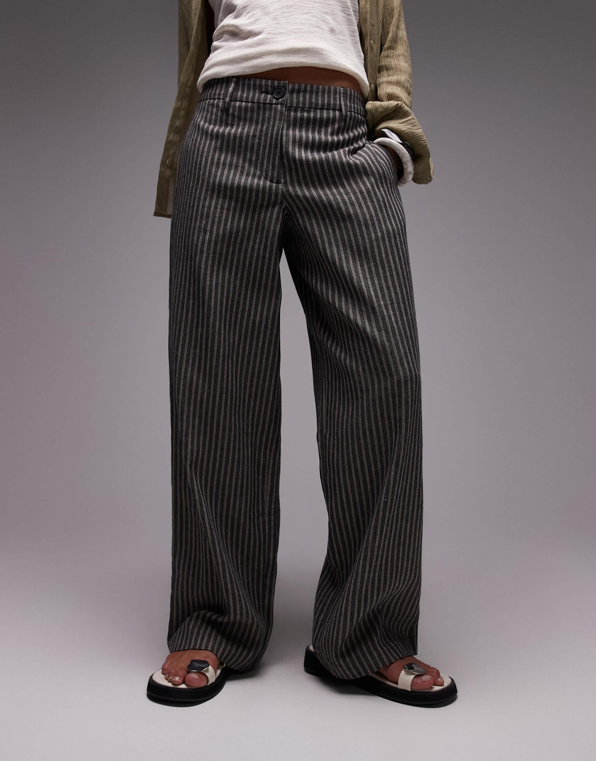 Topshop Linen Trousers TOPSHOP Linen Low Slung Stripe Trouser