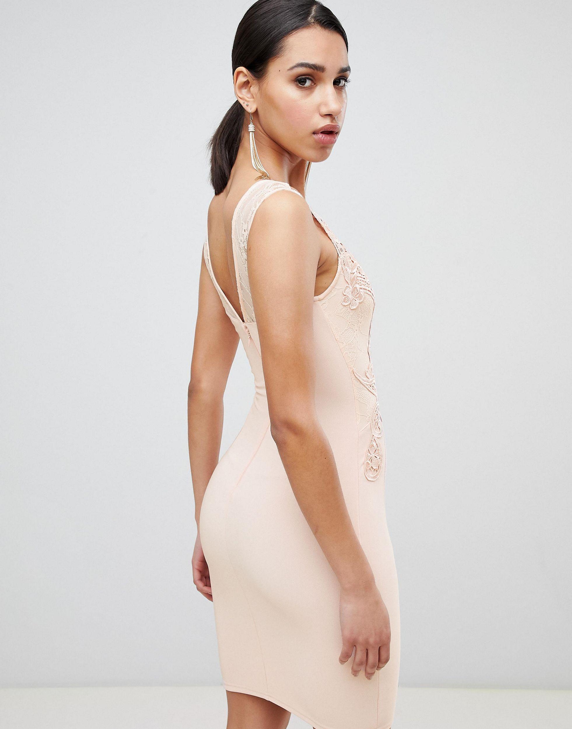 lipsy lace appliqué detail cami bodycon dress