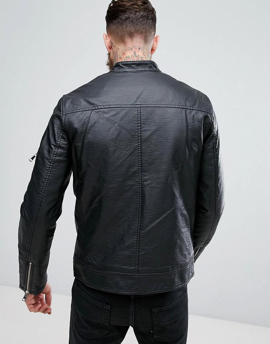Lyst - Asos Faux Leather Racing Biker Jacket in Black for Men