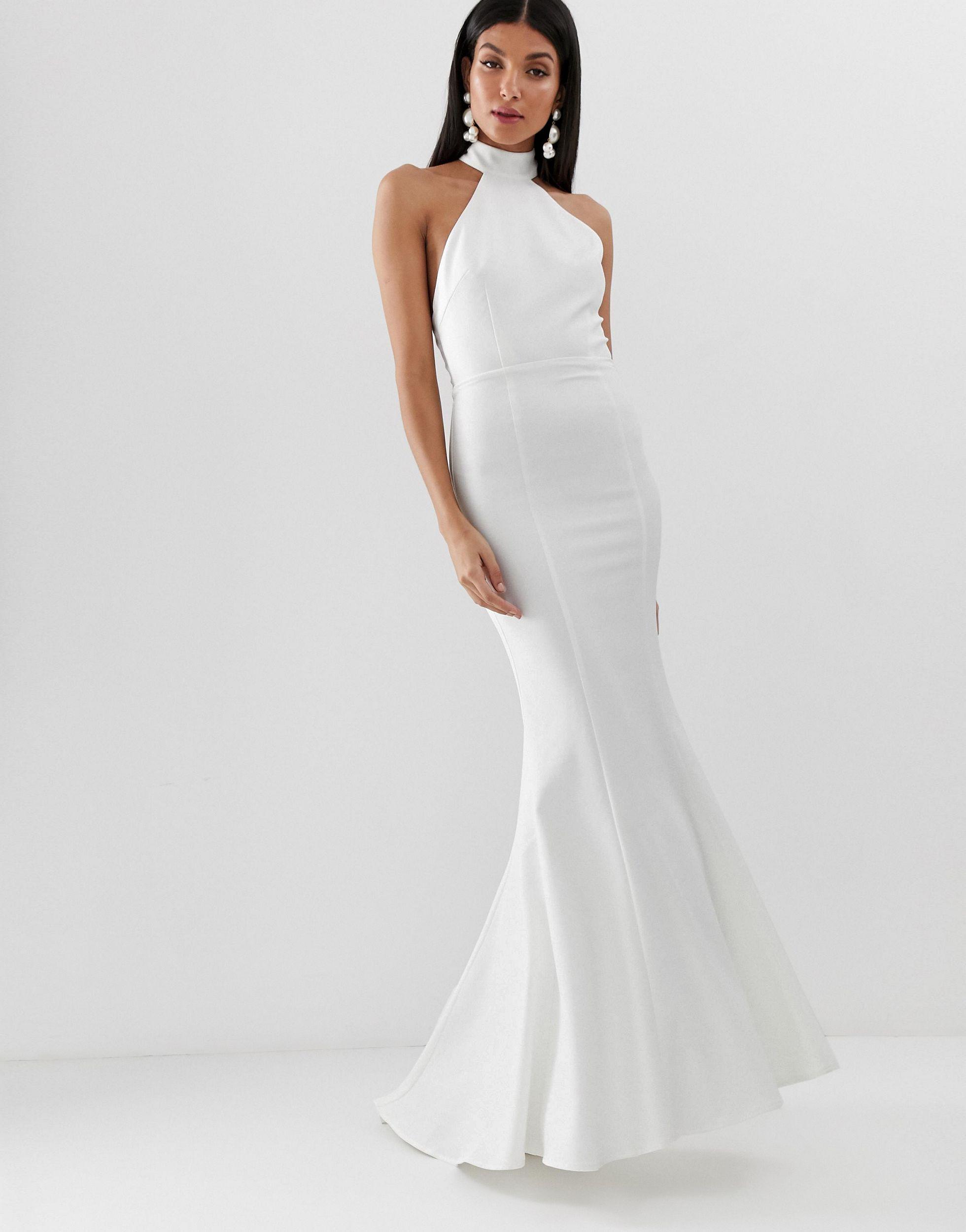 Jarlo Lace High Neck Trophy Maxi Dress With Open Back Detail in White | Lyst