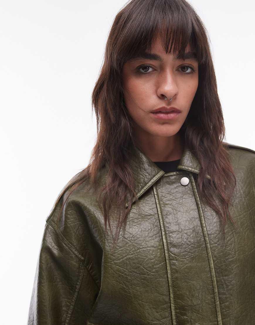 Leather Jacket Topshop Khaki Jacket Topshop Faux Leather Oversized