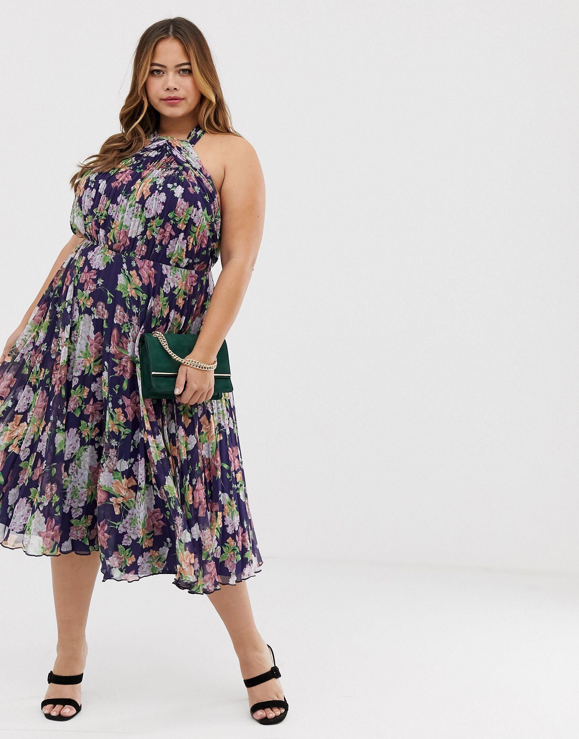 pleated high neck midi dress