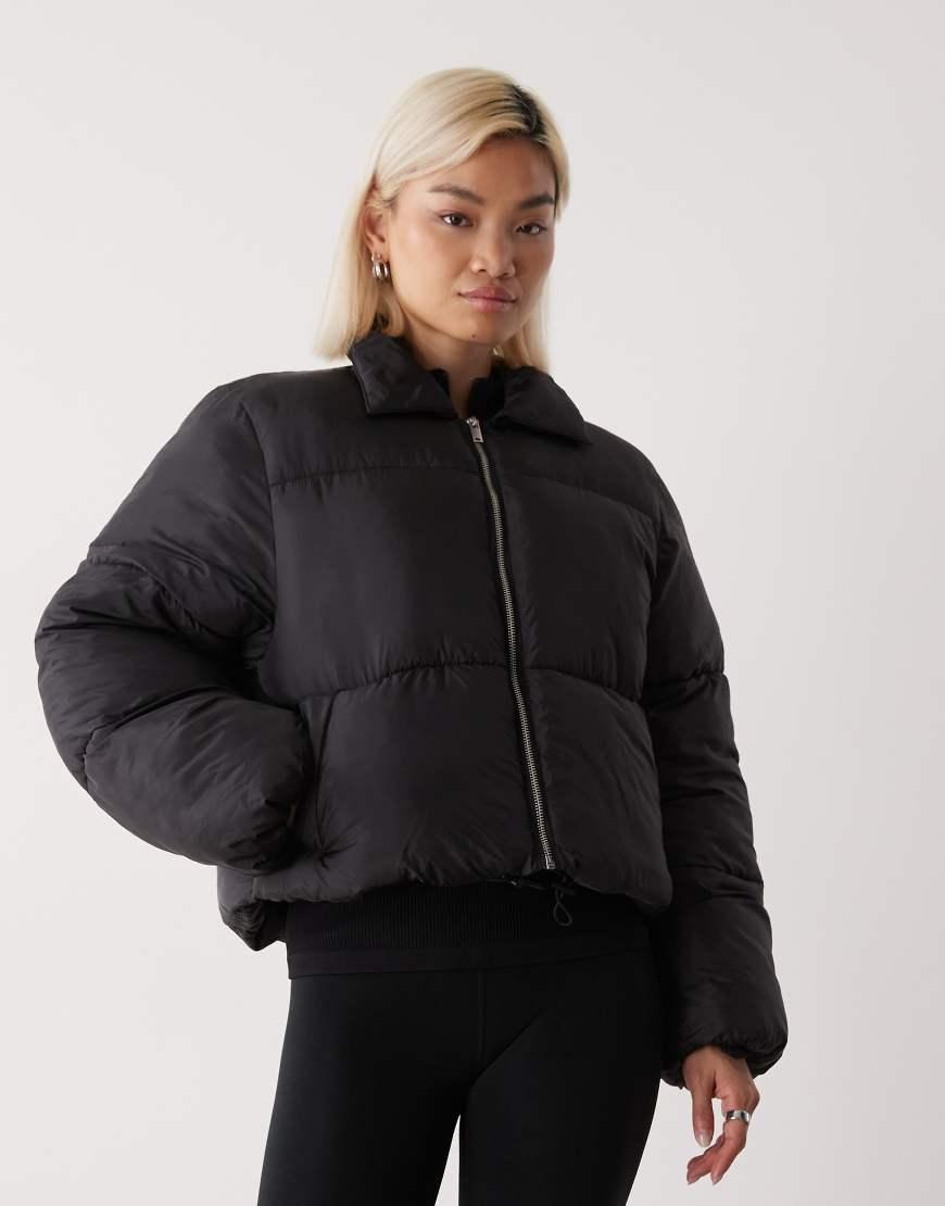 Monki Cropped Puffer Jacket With Collar Detail in Black Lyst UK