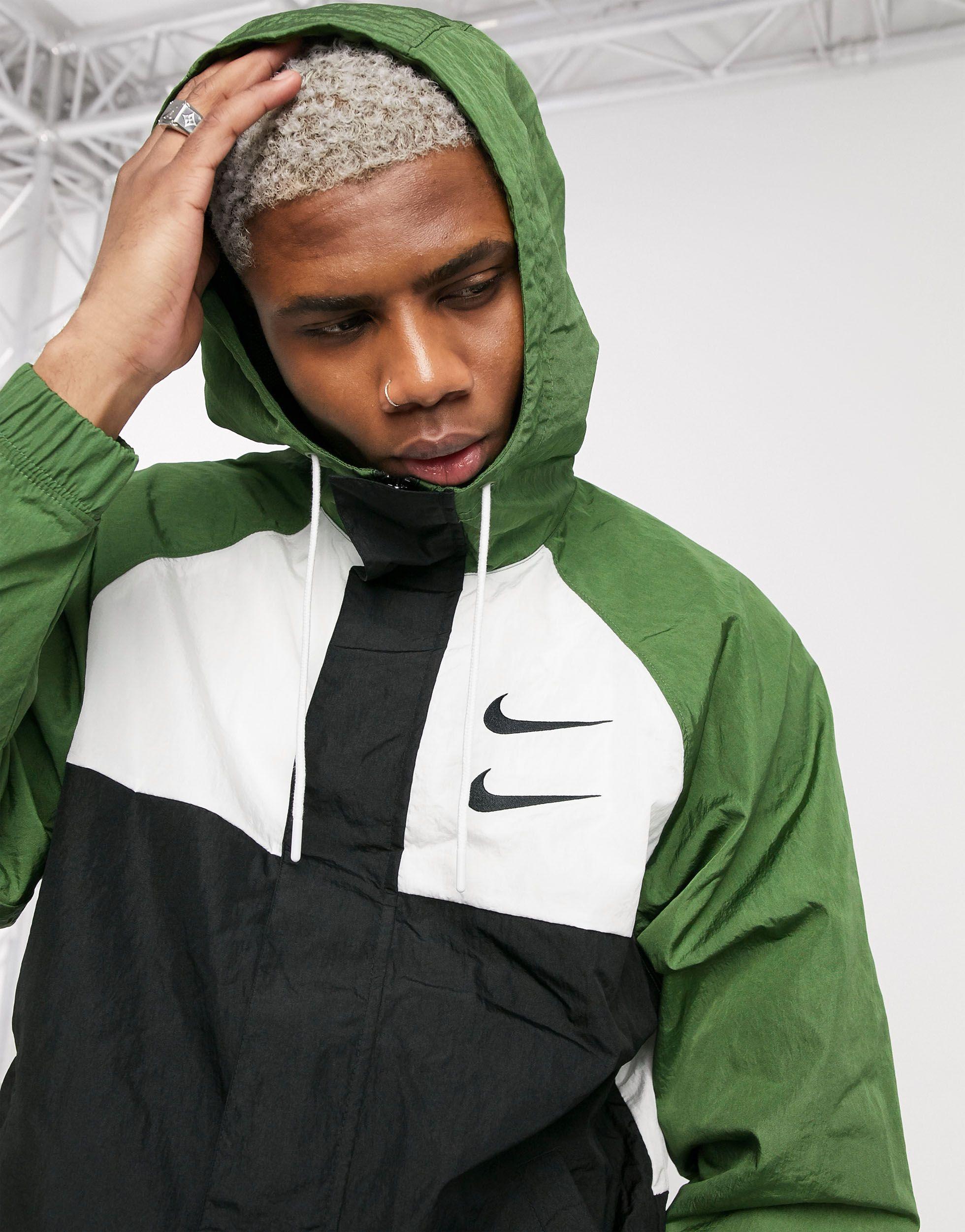 Nike Synthetic Swoosh Colourblock Zip-through Woven Hooded Jacket in Black  for Men | Lyst