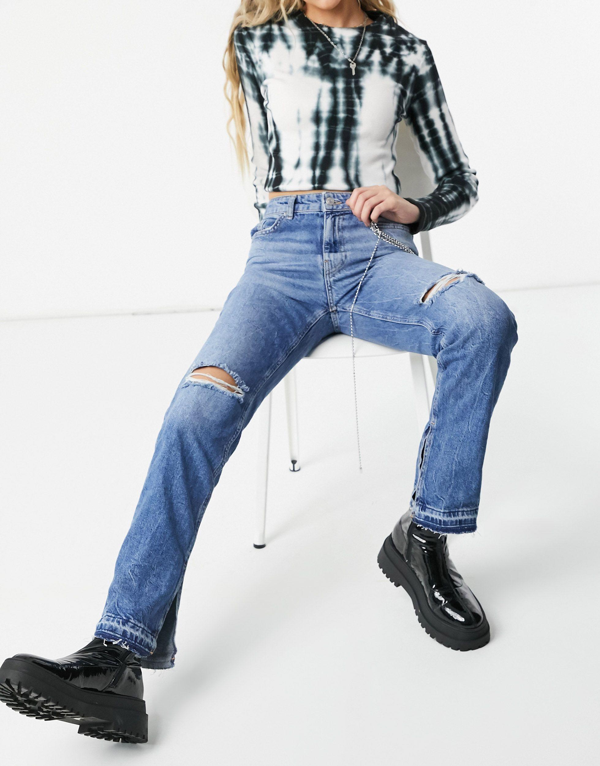 jean fendu en bas bershka