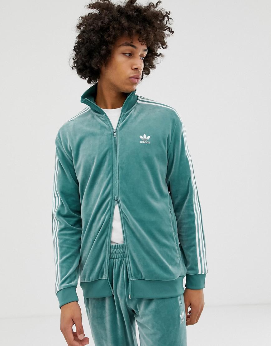 adidas Originals Cotton Velour Track Jacket Green for Men - Lyst