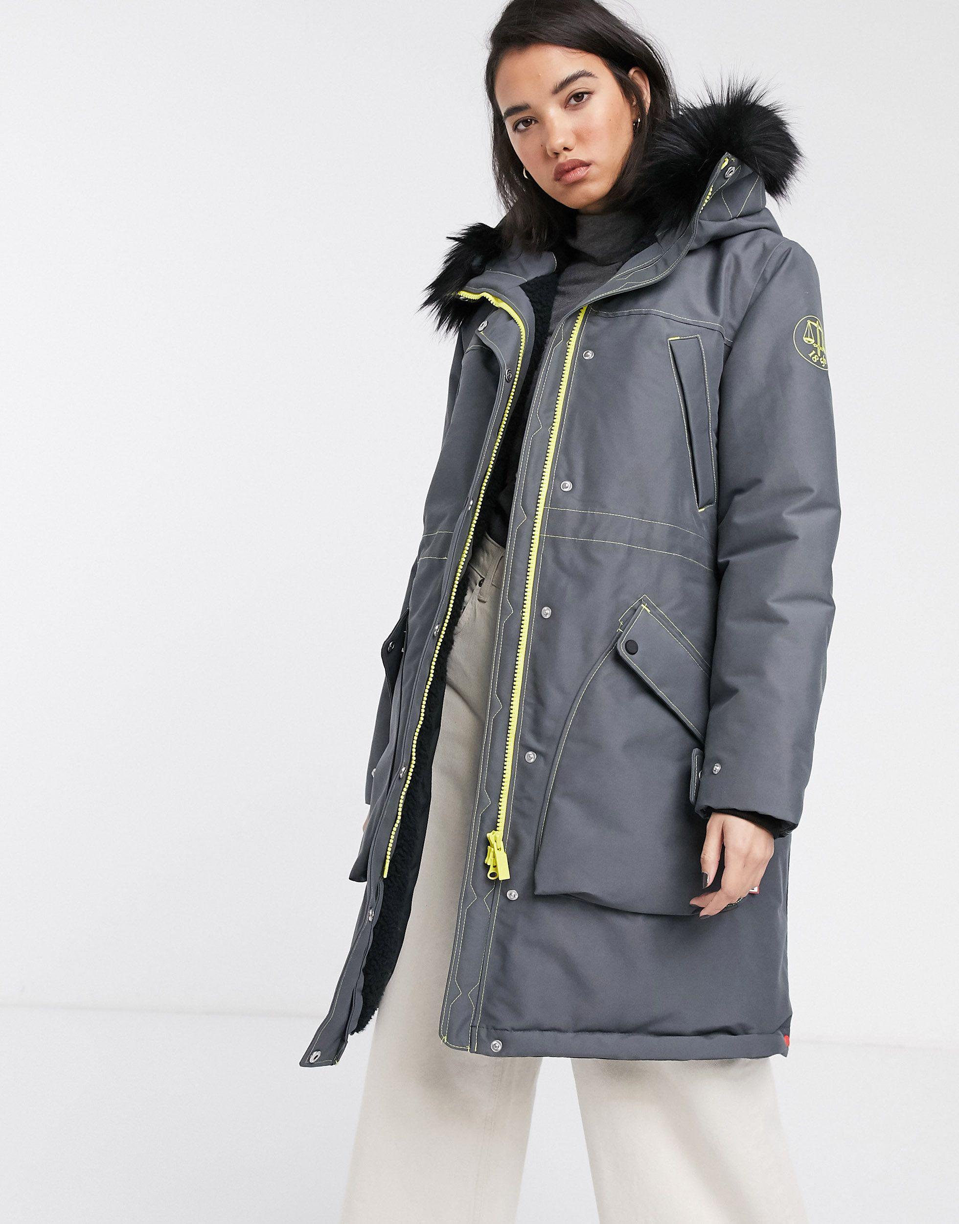 HUNTER Fleece Original Oversized Waterproof Parka With Faux Fur Hood Trim  And Borg Lining-grey in Gray | Lyst
