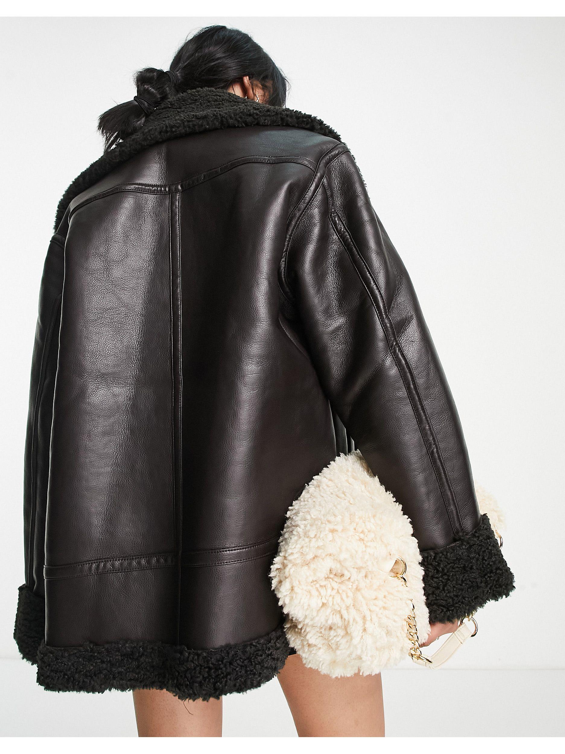 ASOS Faux Leather Bonded Borg Aviator 