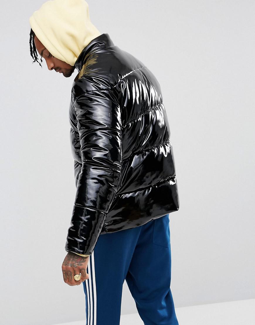 ASOS Vinyl Puffer Jacket In Black for Men | Lyst