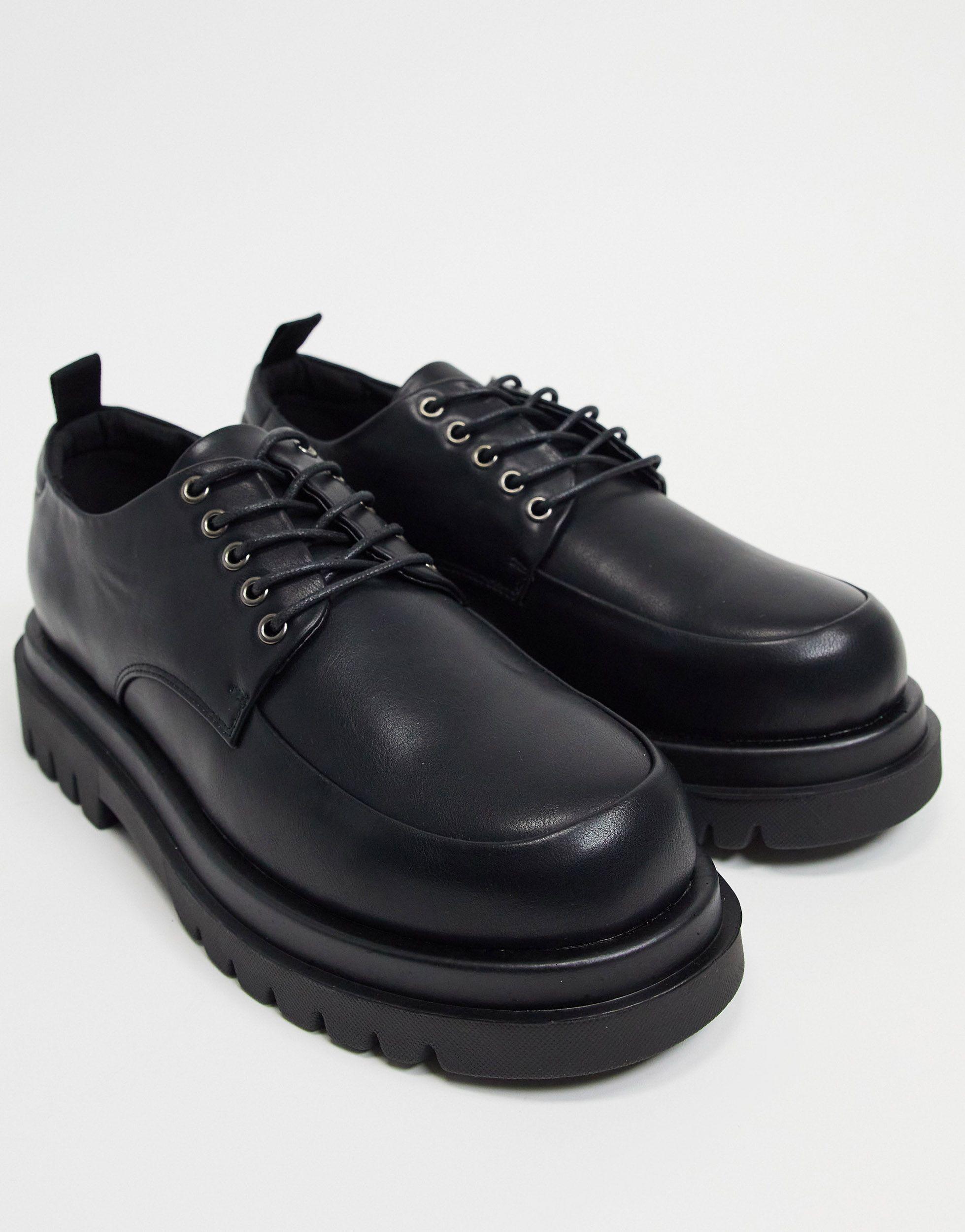 truffle collection square toe chunky lace up boots in black