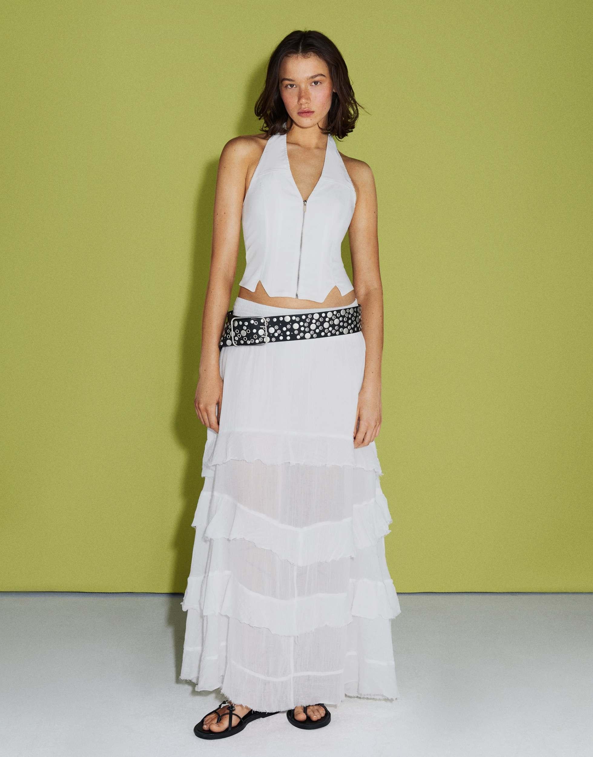 Jupe Longue Bershka à Fleurs Multicolore - Taille 12, En Viscose 100%, Occasion Parfait état