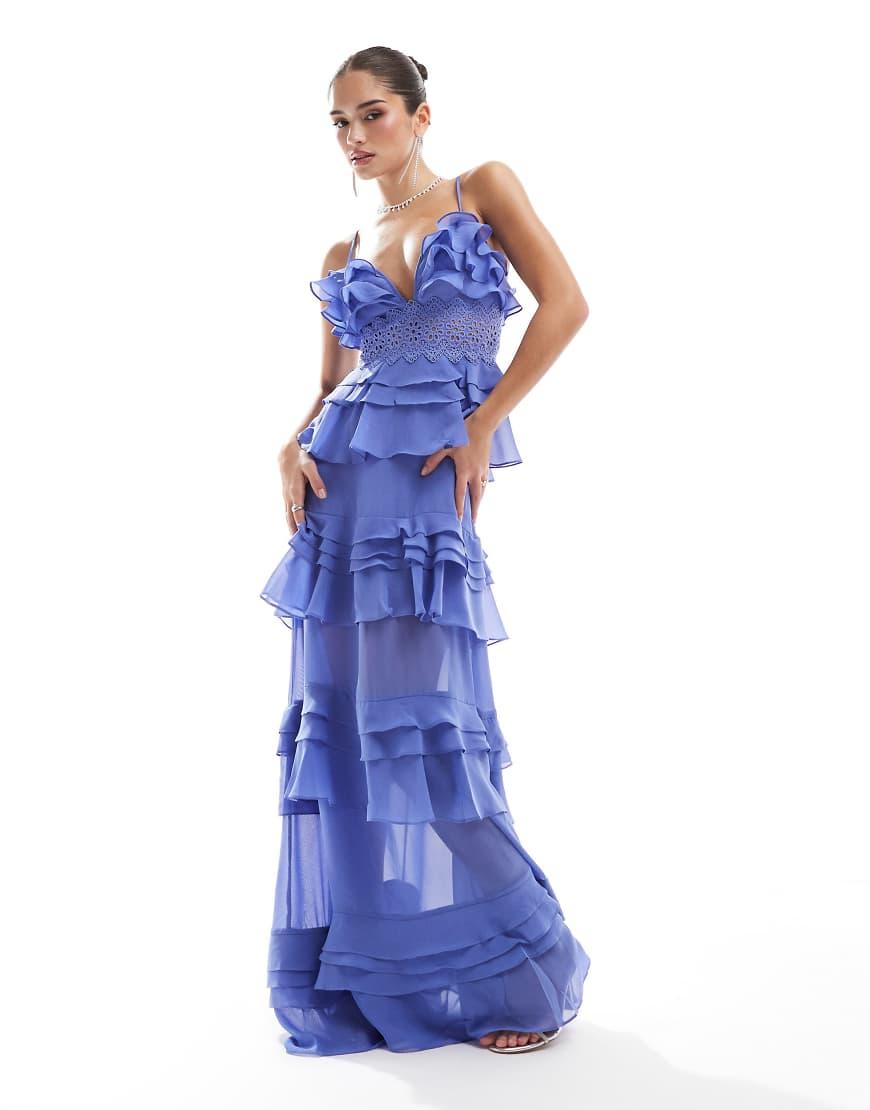 true decadence blue dress True Decadence Bias cut tie back maxi dress in steel blue