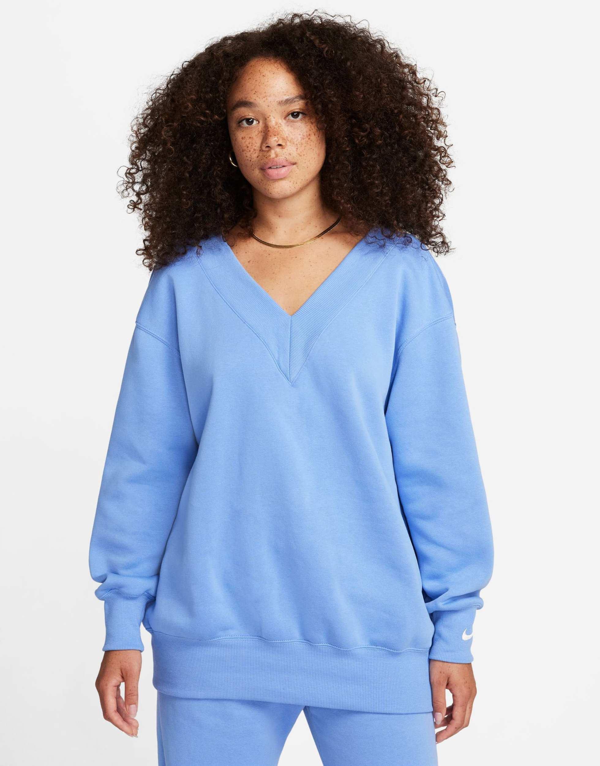 Nike Essential Oversized V neck Sweatshirt in Blue Lyst