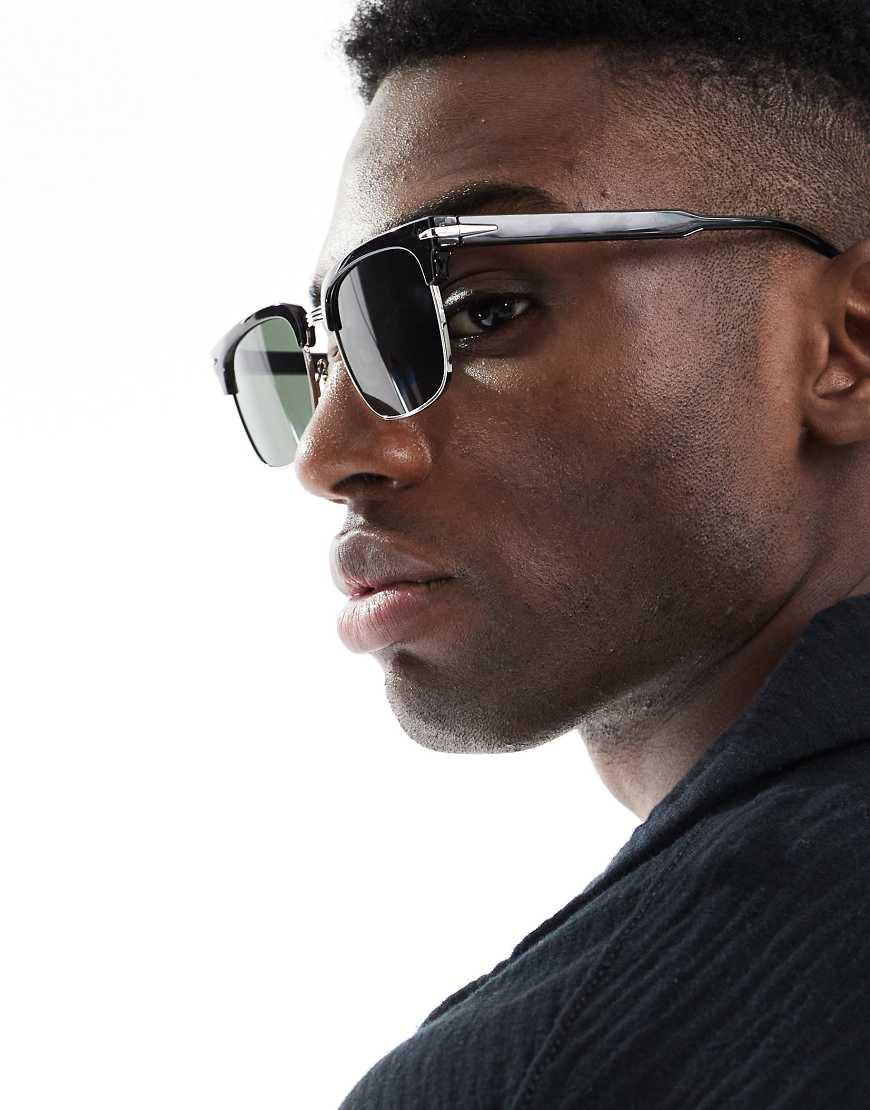 Asos Gafas De Sol Redondas Negras Gafas De Sol Negras Y Plateadas - Main Image