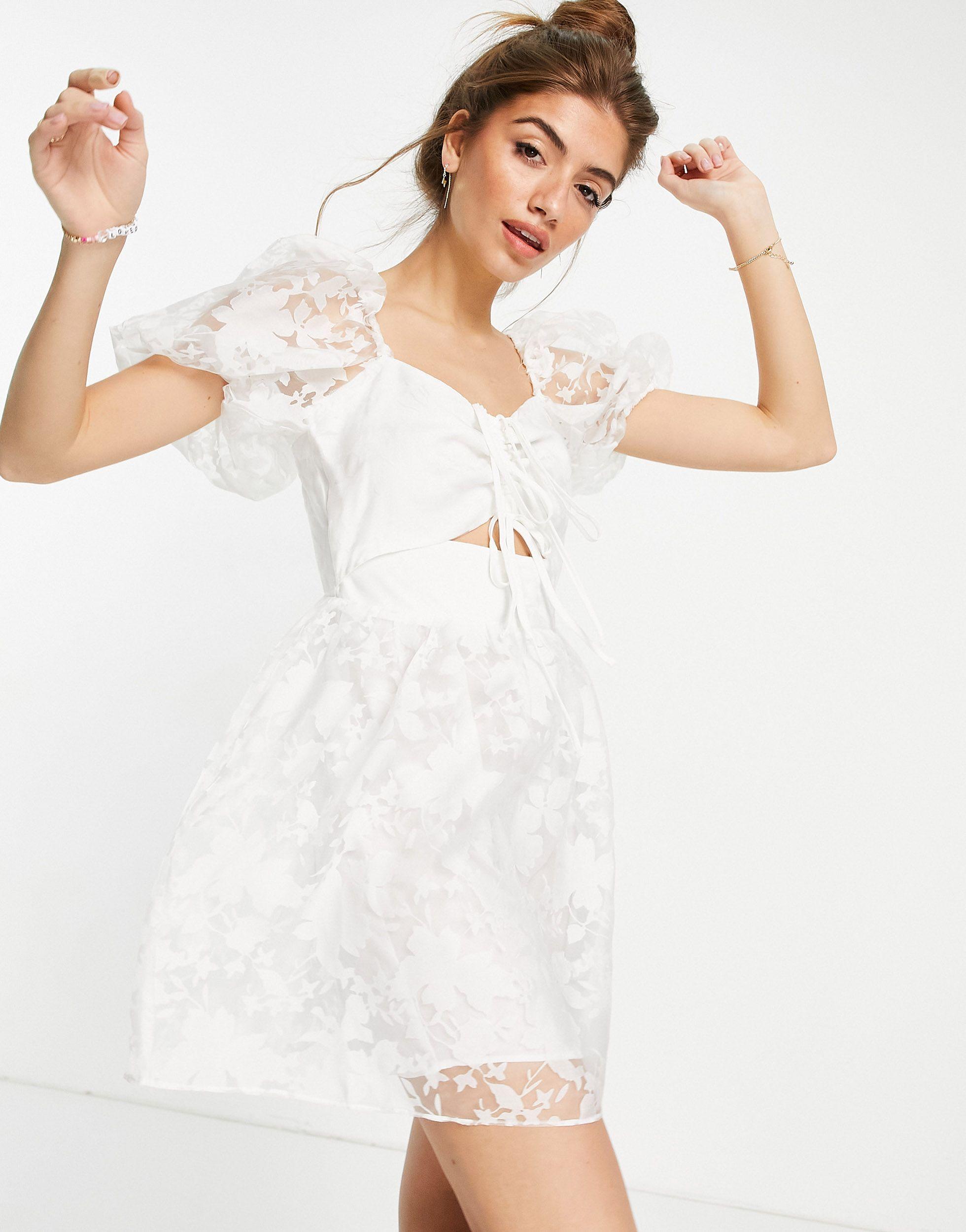 TOPSHOP Organza Dress With Cutout Detail in White | Lyst