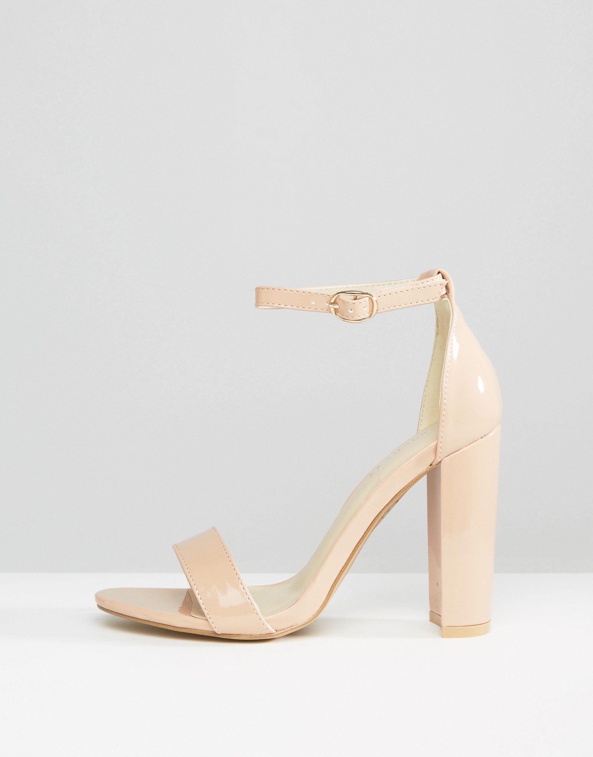 Glamorous Nude Patent Barely There Block Heeled Sandals in Natural | Lyst