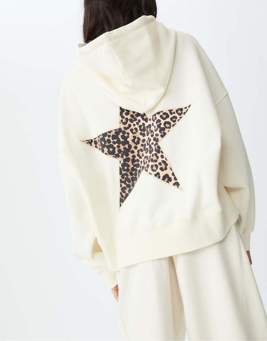 Stradivarius Star And Leopard Print Hoodie in White Lyst UK