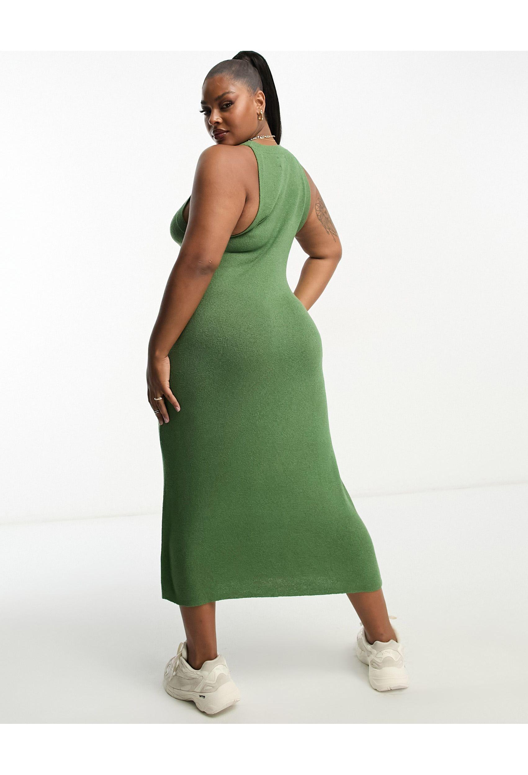 ASOS Asos Design Curve - Gebreide Maxi-jurk Met Halternek Van Getextureerd  Garen in het Groen | Lyst NL