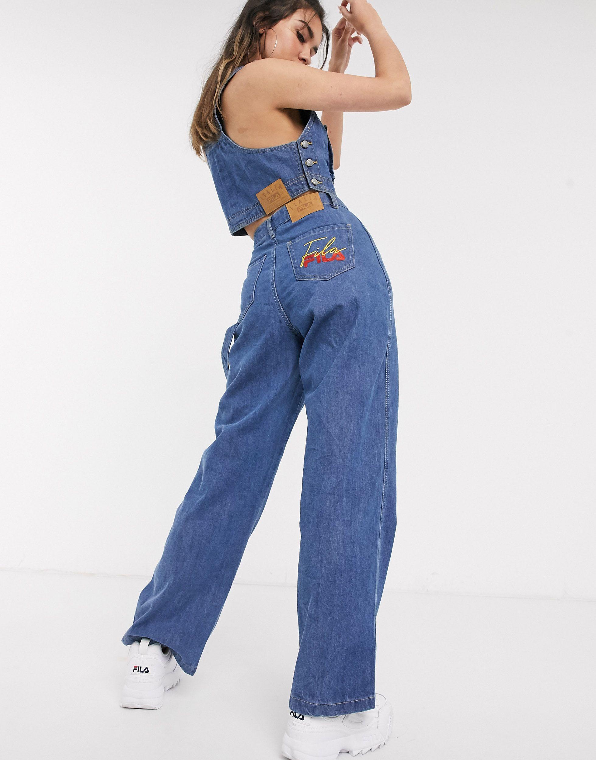 Mellemøsten omfavne når som helst Fila Denim baggy Jeans With Embroidered Logo-blue - Lyst
