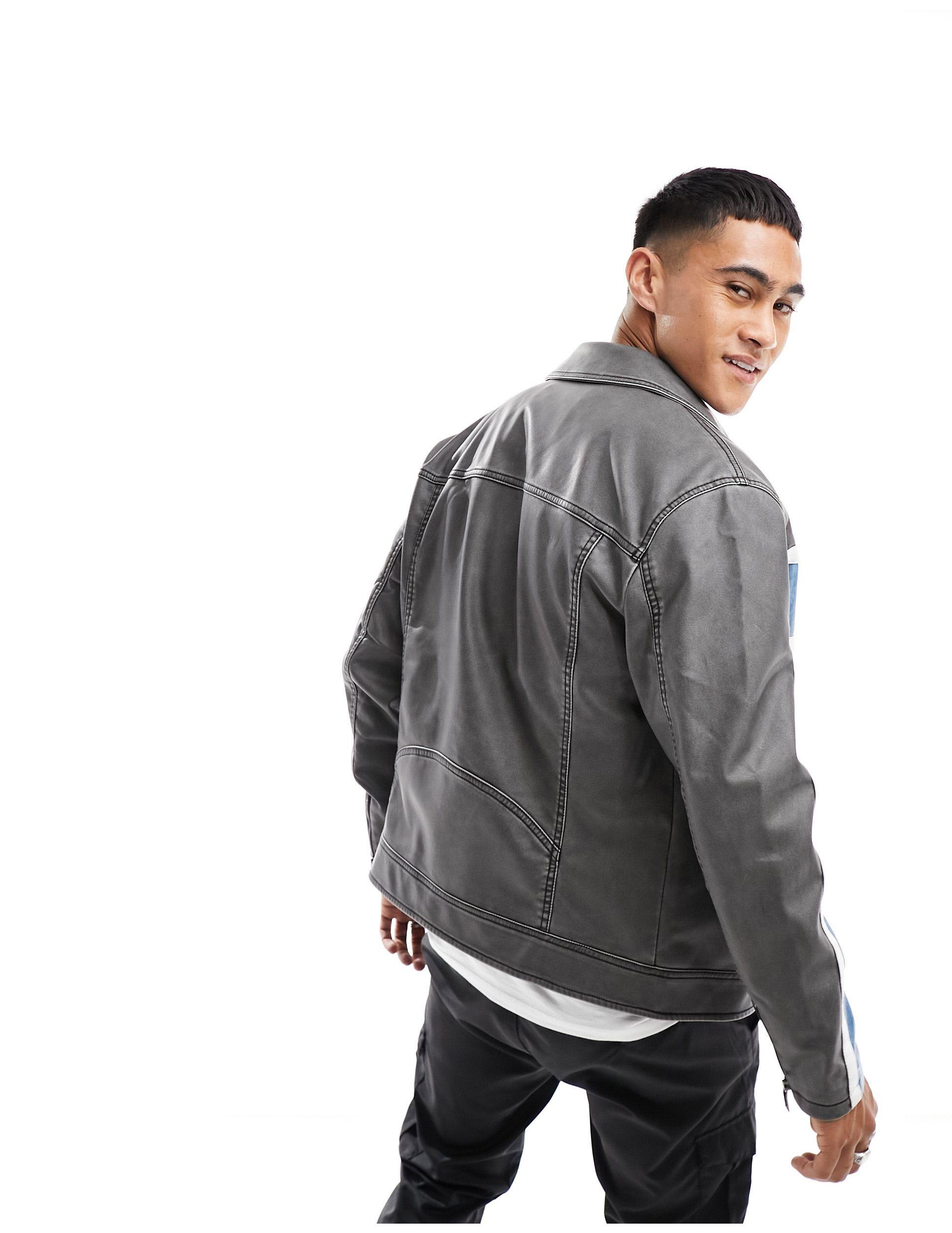 Bershka Motocross Faux Leather Jacket in Blue for Men Lyst