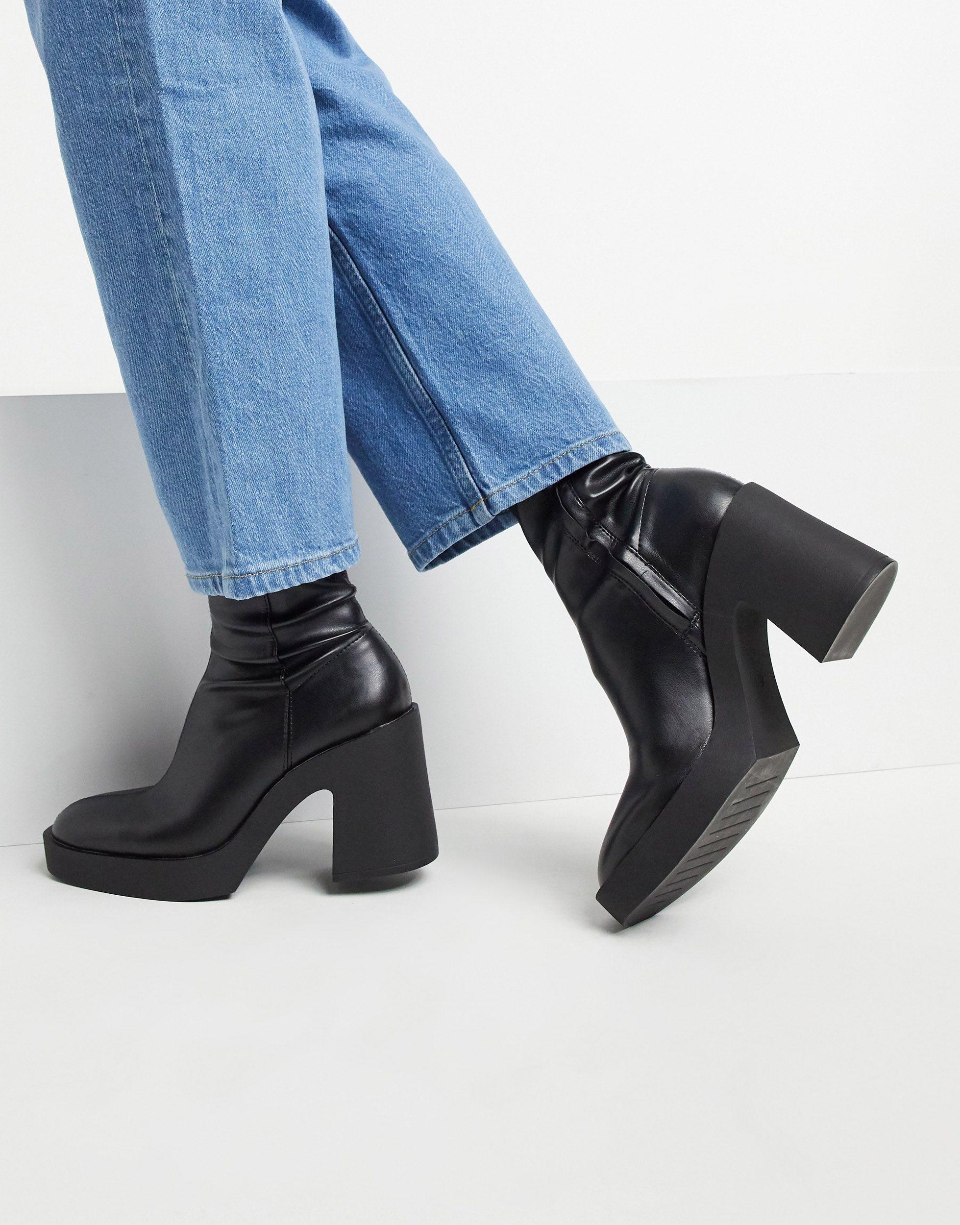 Pimkie Synthetic Chunky Heeled Boots in Black | Lyst Australia