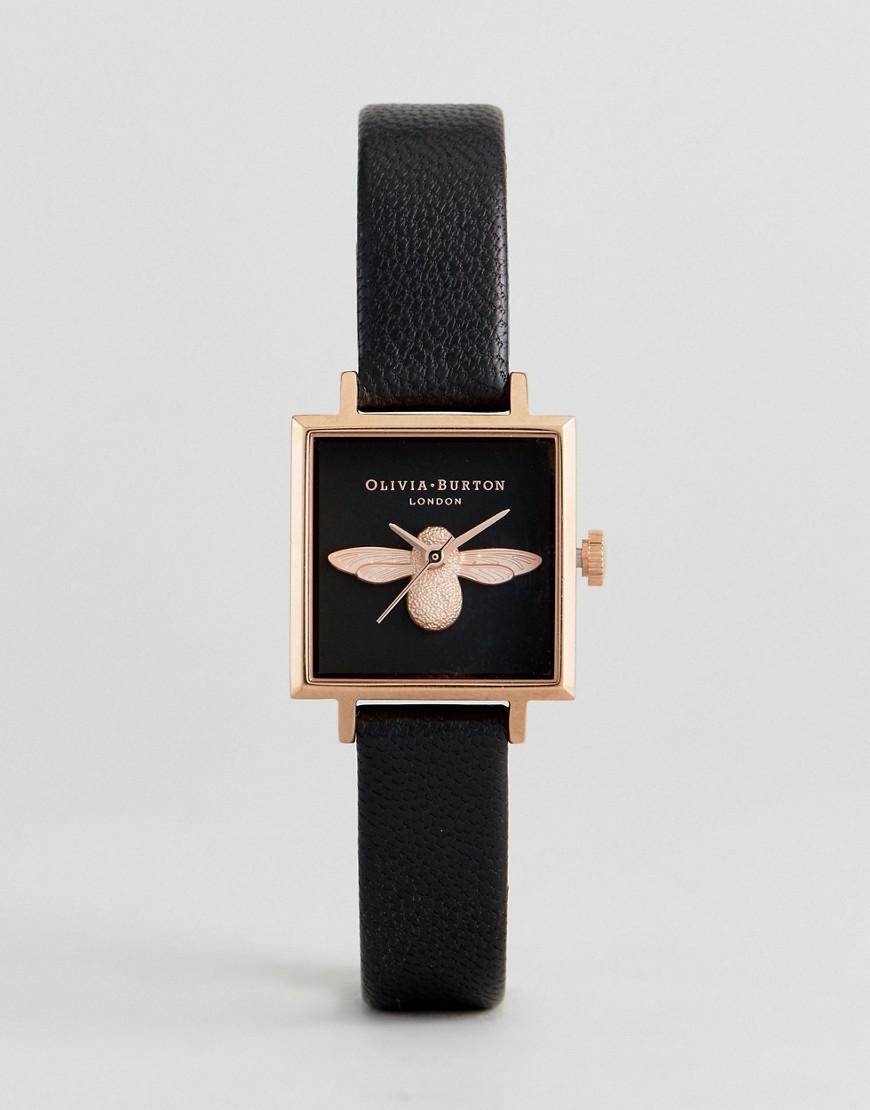 Olivia Burton Ob16am128 3d Bee Square Leather Watch In Black for Men | Lyst