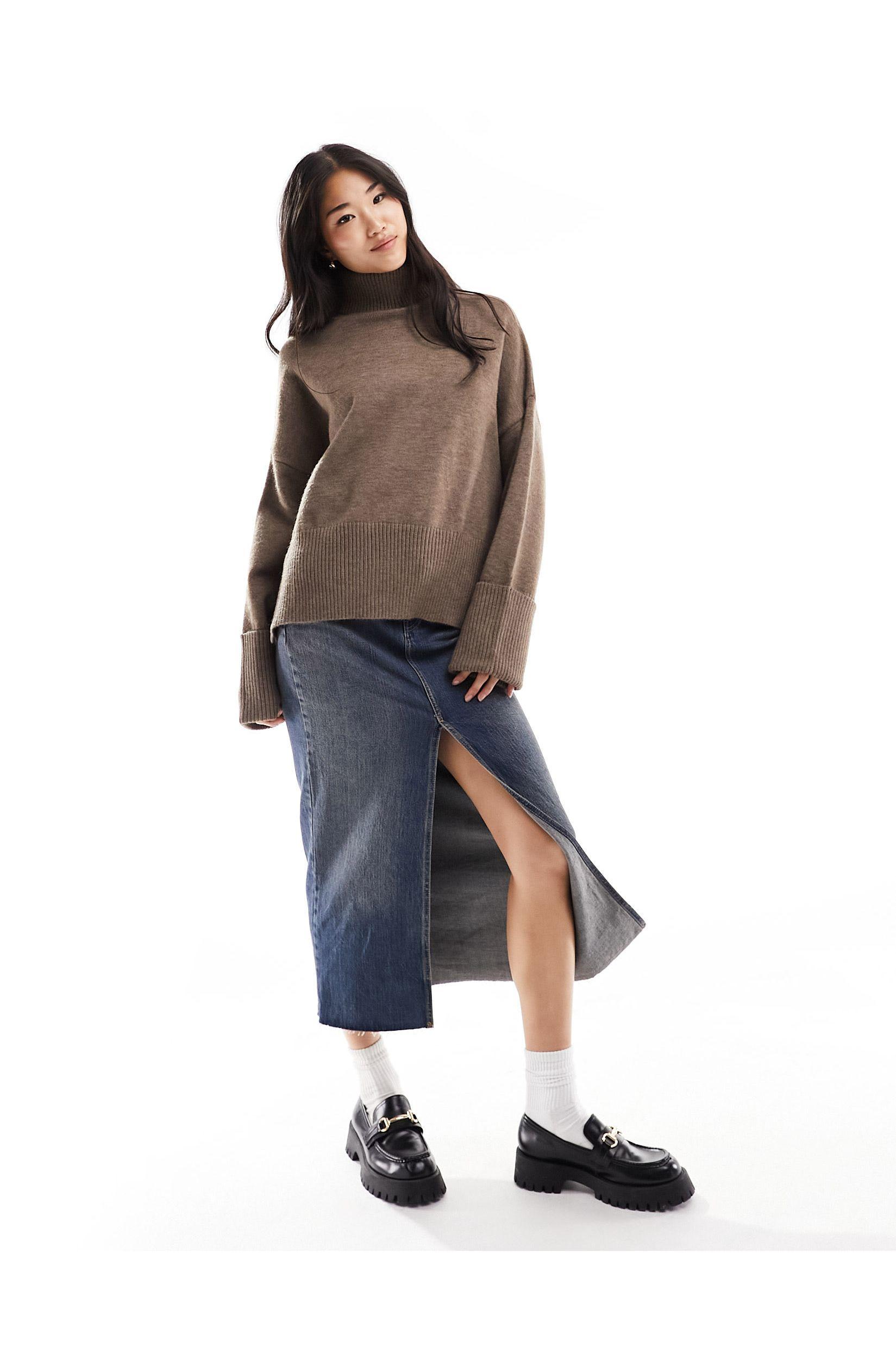 Pull col roule chocolat Bershka en coloris Marron Lyst