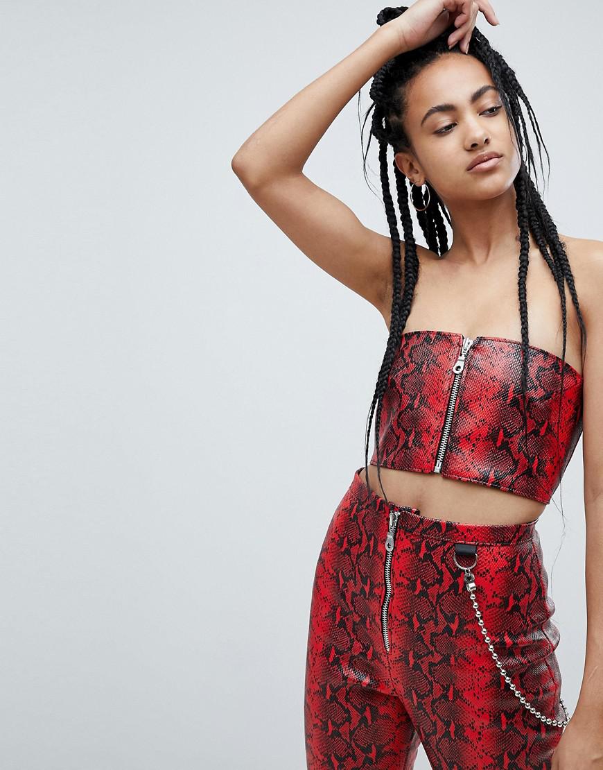 The Ragged Priest Bandeau Top In Faux Snakeskin Leather in Red | Lyst