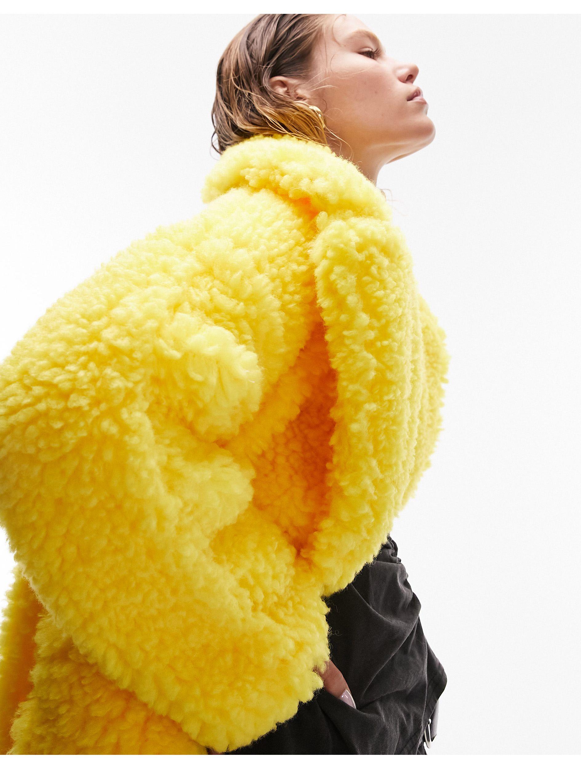 TOPSHOP Chunky Borg Coat in Yellow | Lyst