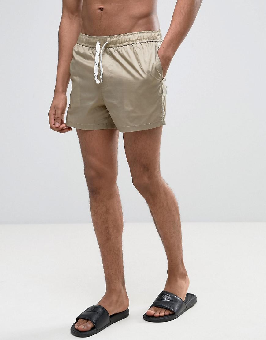 ASOS Synthetic Swim Shorts In Ripstop Nylon In Stone With Drawcord ...