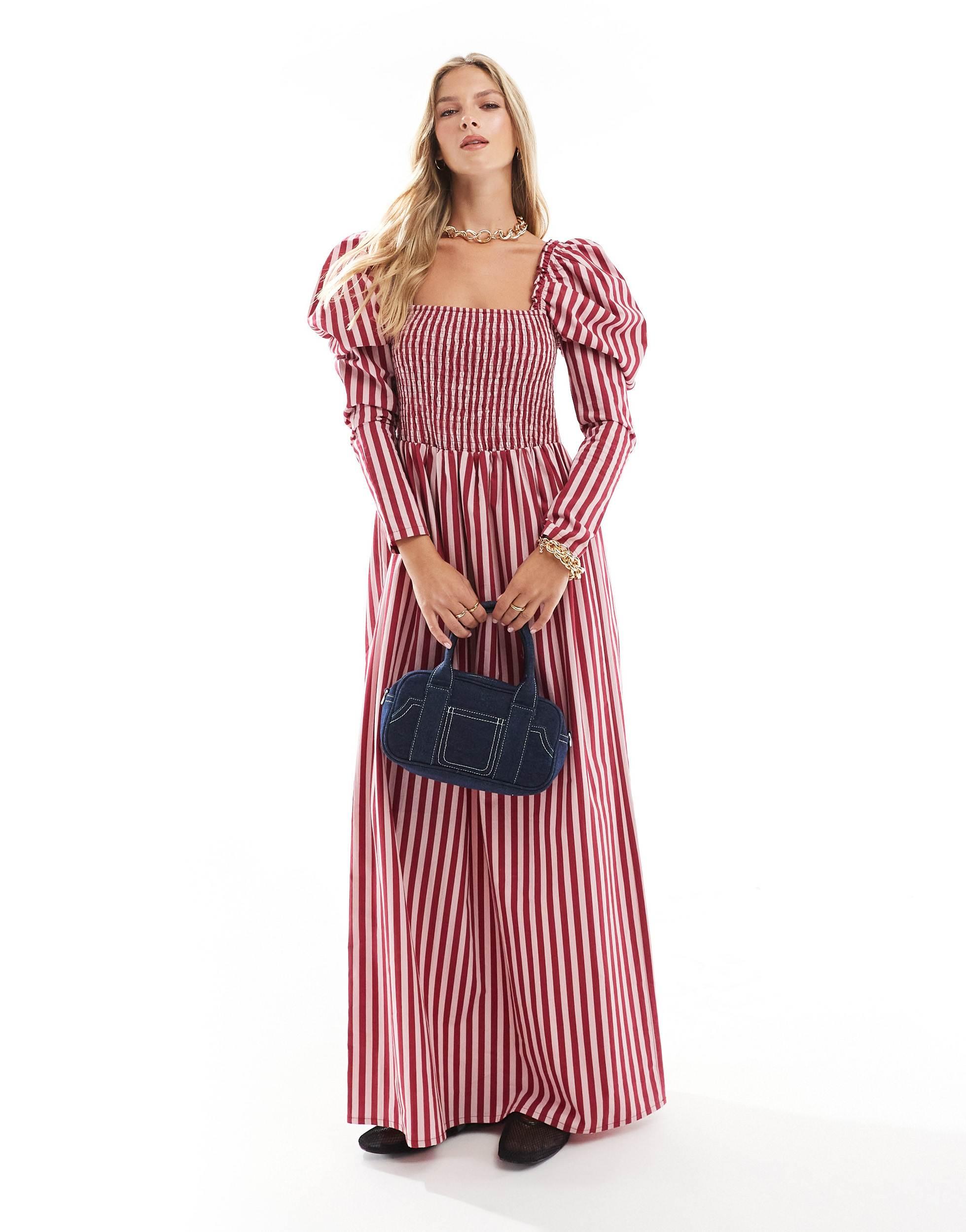 ASOS Poplin Shirred Midaxi Dress Lyst