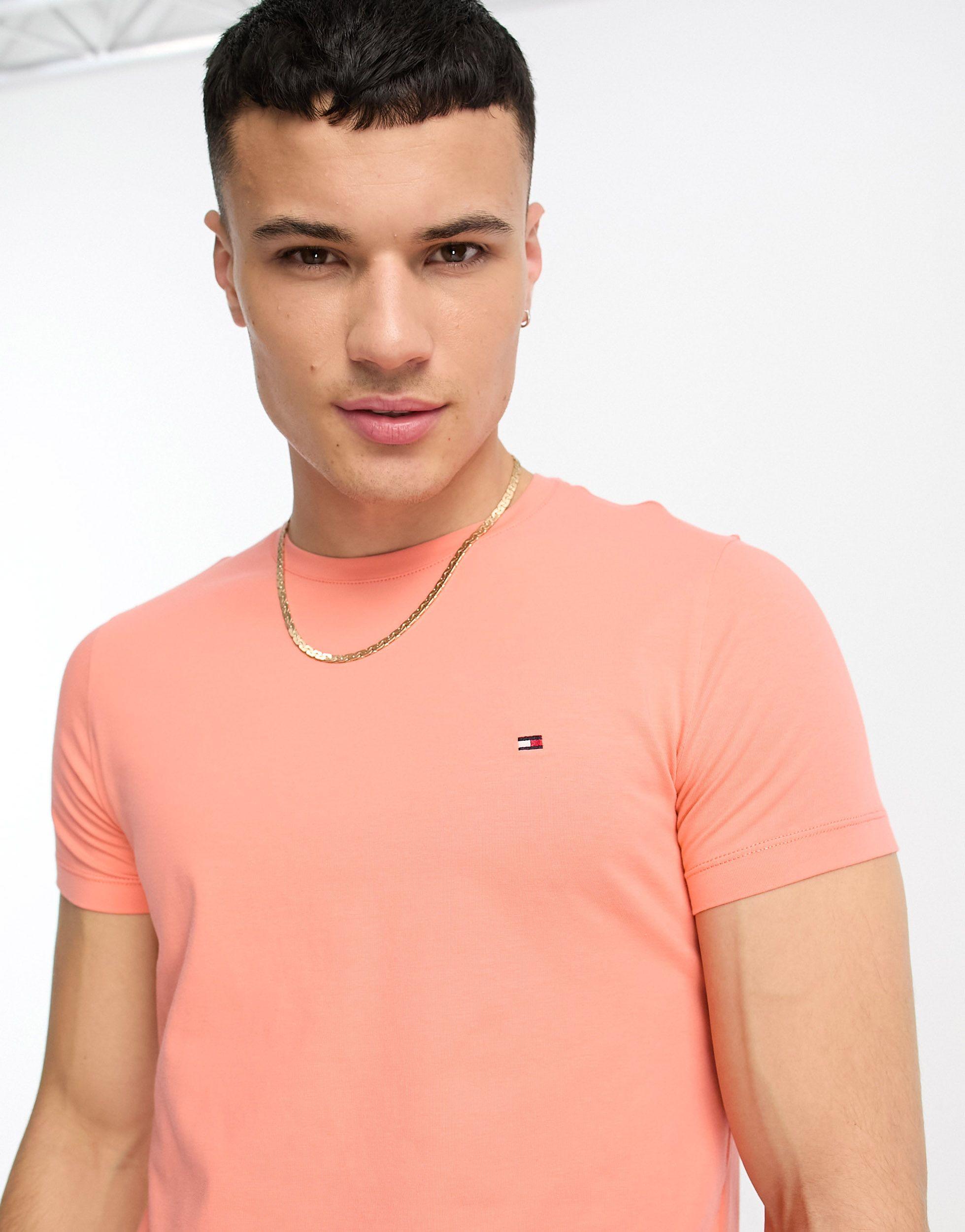 Hilfiger Flag Logo Stretch Slim Fit T-shirt in Pink for | Lyst
