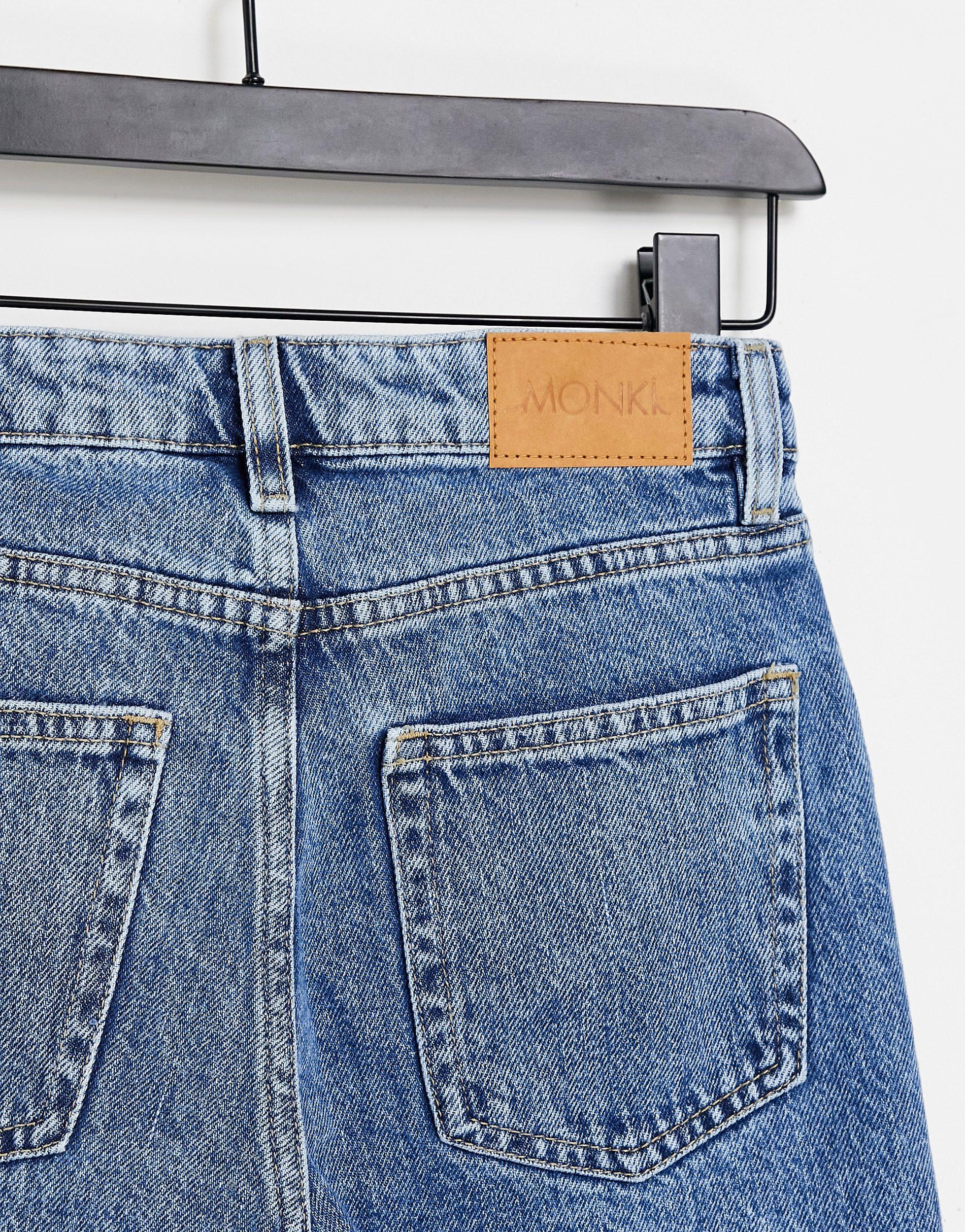 Monki Elsie Organic Cotton Straight Leg Jeans With Split Hem in Blue - Lyst