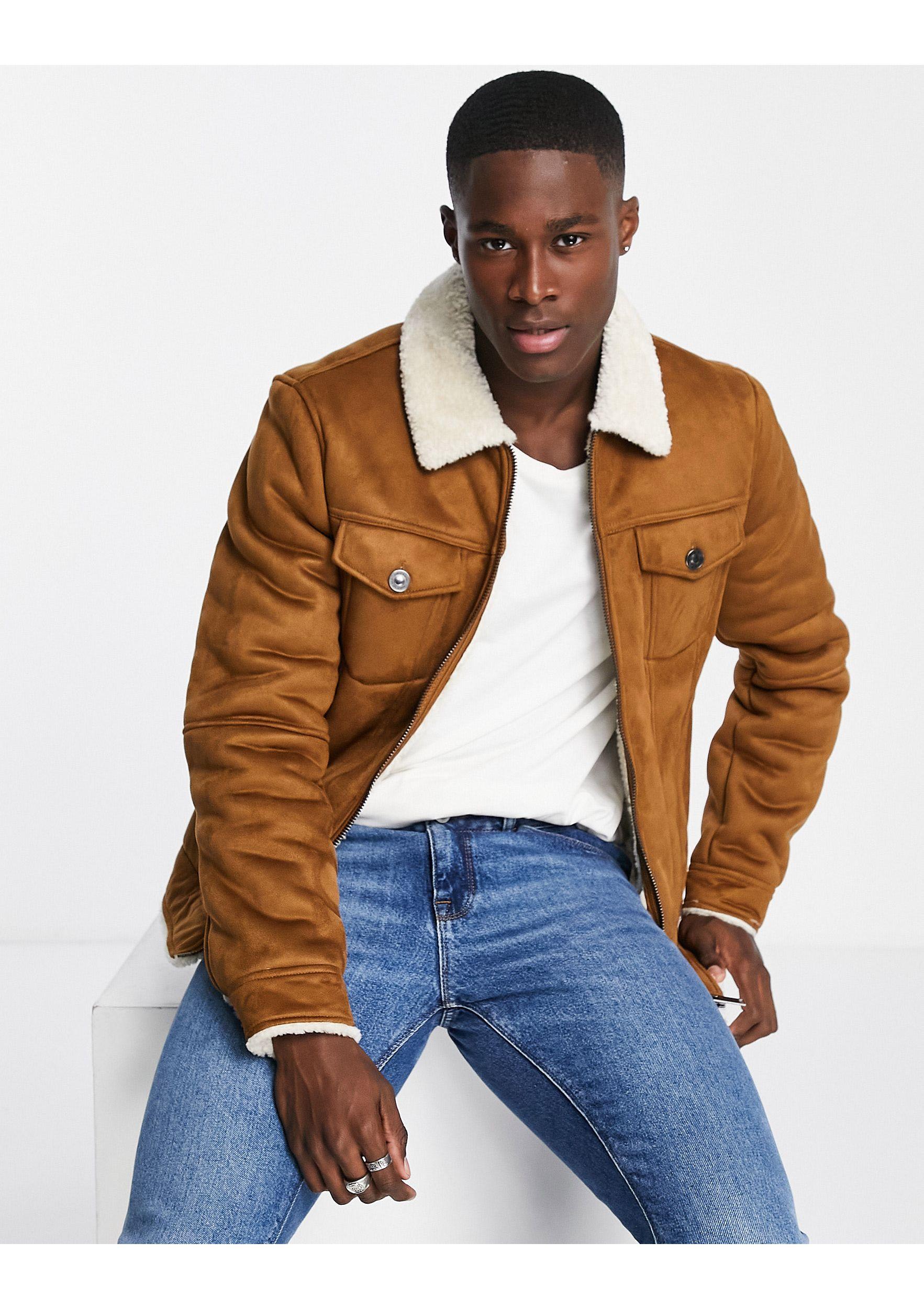 borg lined leather jacket mens