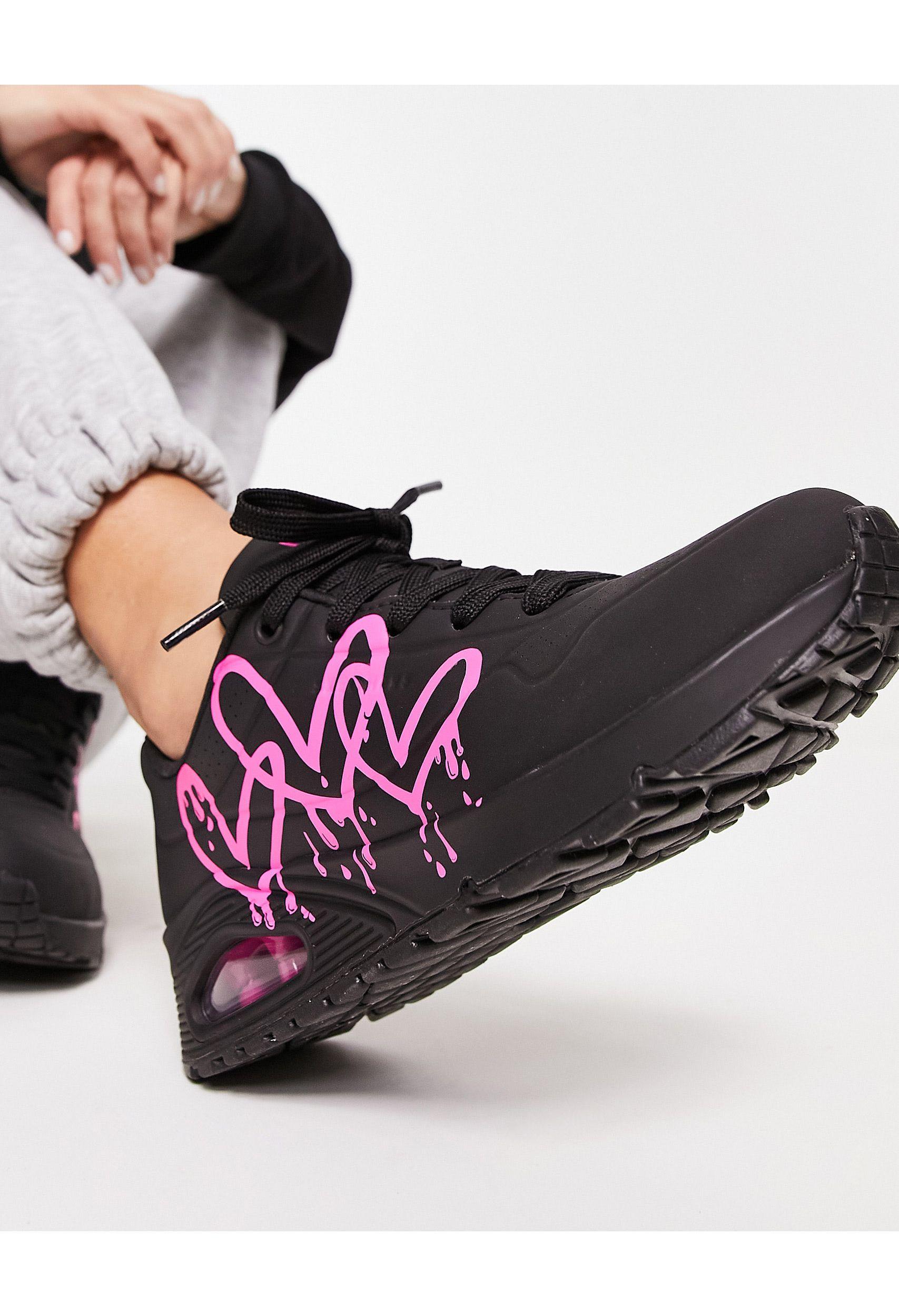 Skechers Uno Sneakers With Neon Graffiti Heart Print in Black | Lyst