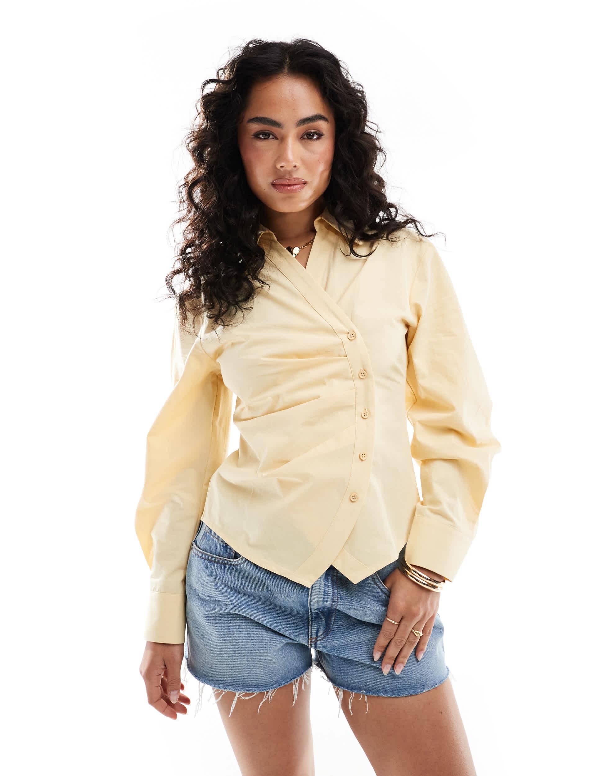 ASOS Ruched Wrap Shirt With Cocoon Sleeve in White Lyst