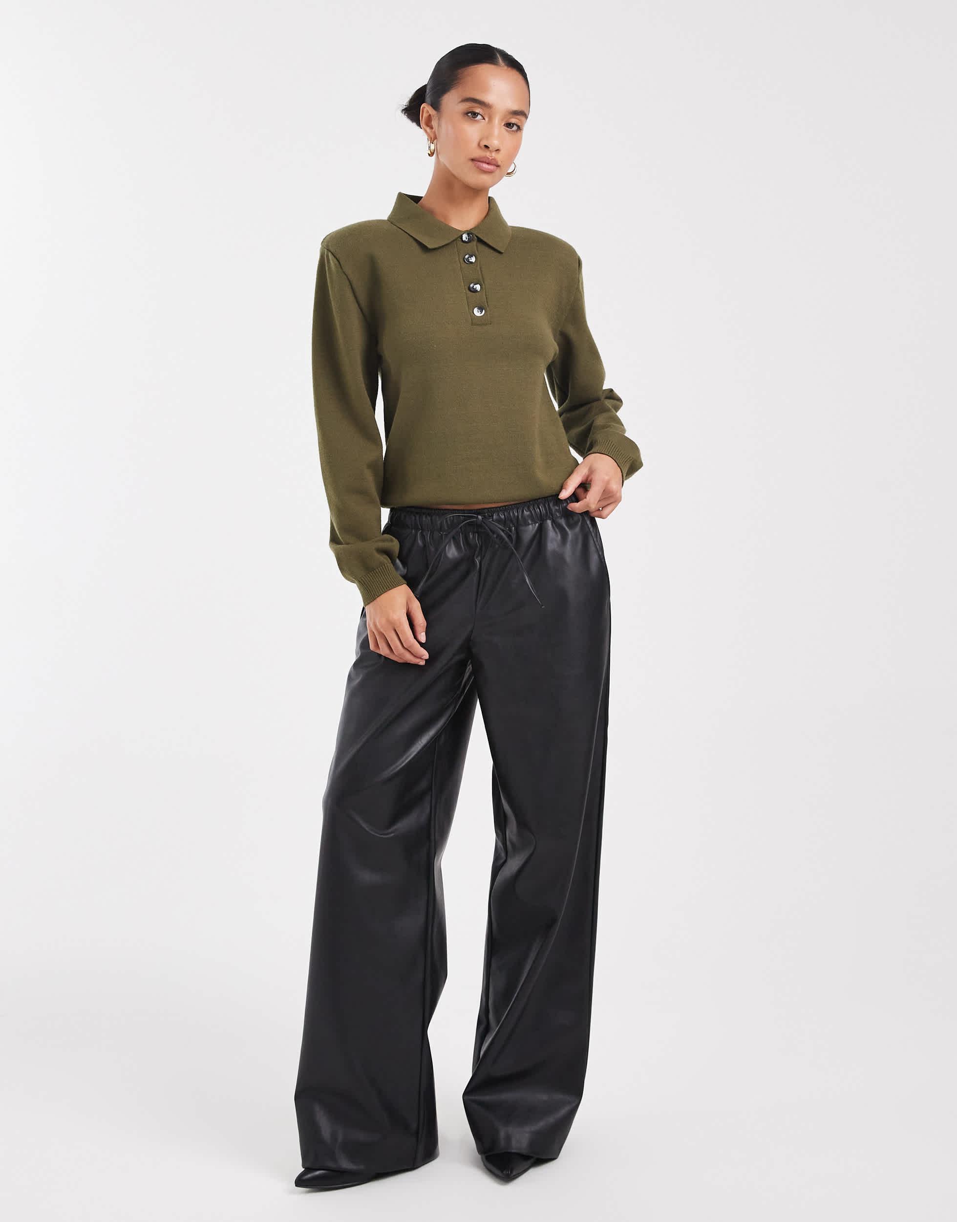 slim fit dress slacks Lovette Faux Leather Midi Dress in Black