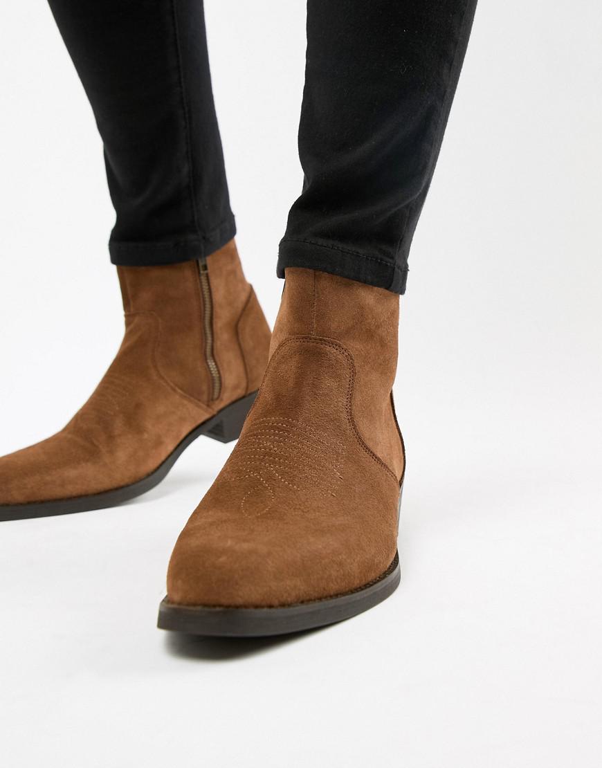 ASOS Cuban Heel Western Boots In Tan 